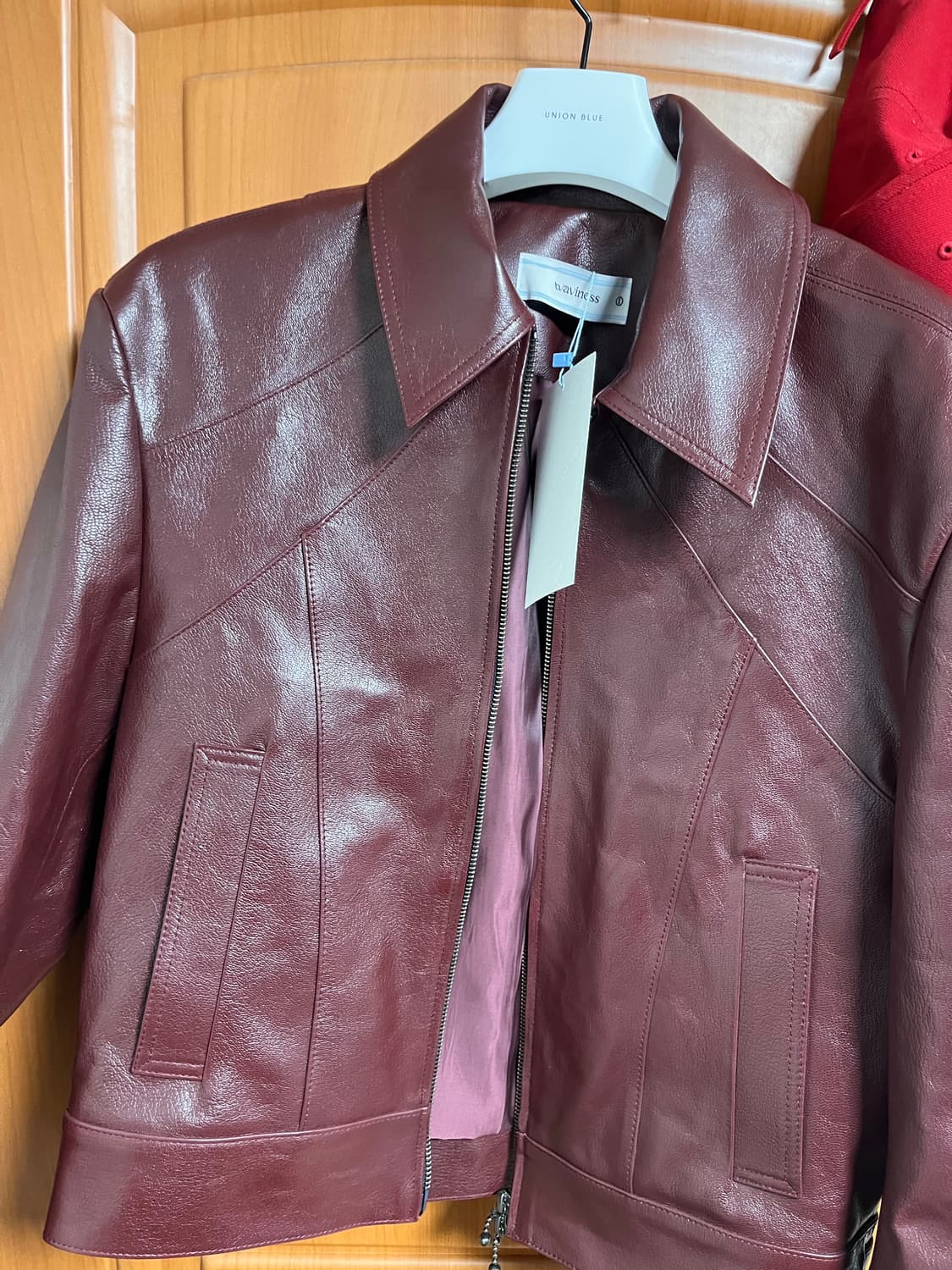 웨이비니스 크롭 레더 자켓 1사이즈 버건디 상품이미지1