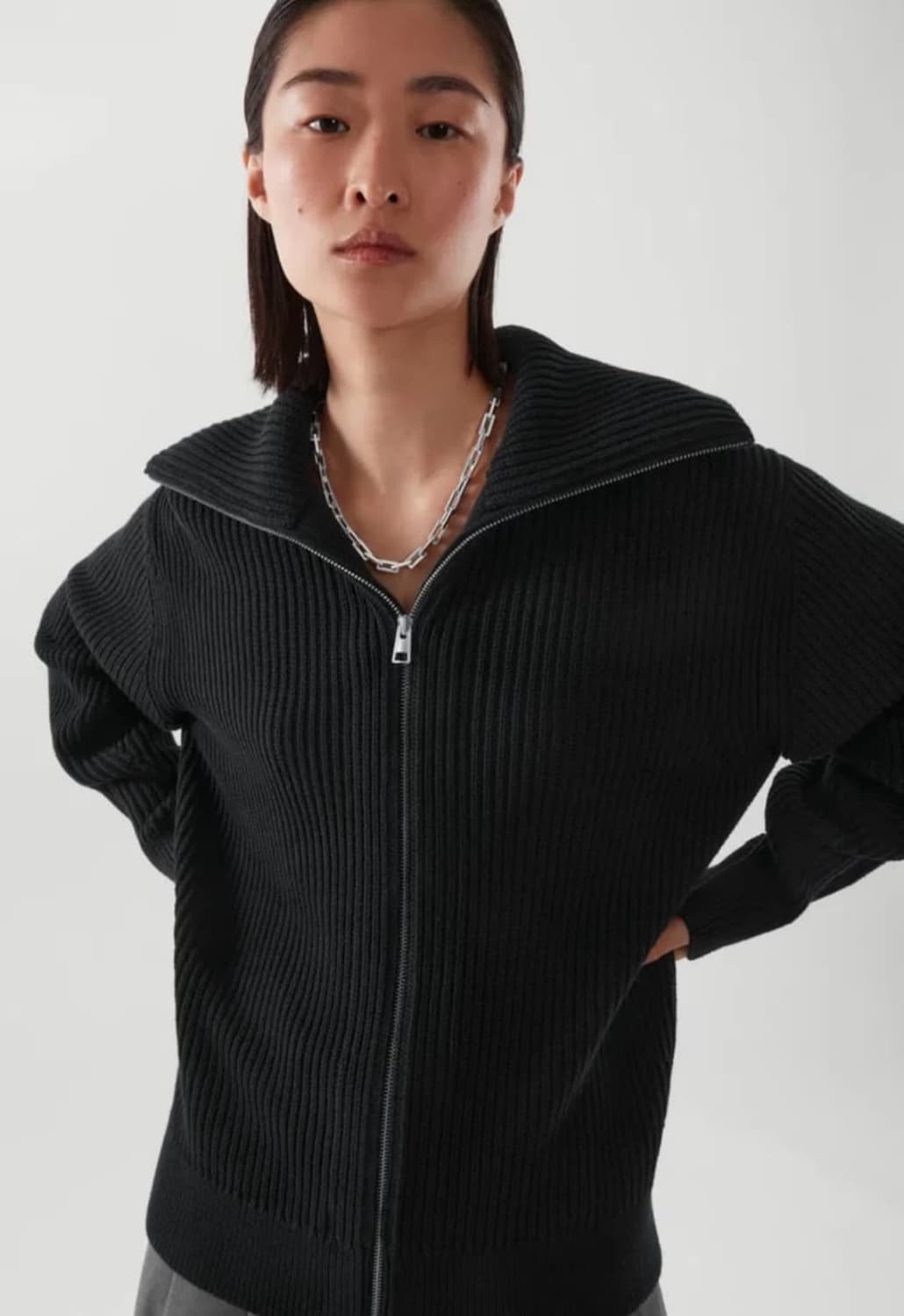 Cos 코스 리브드 니트 집업 상품이미지1