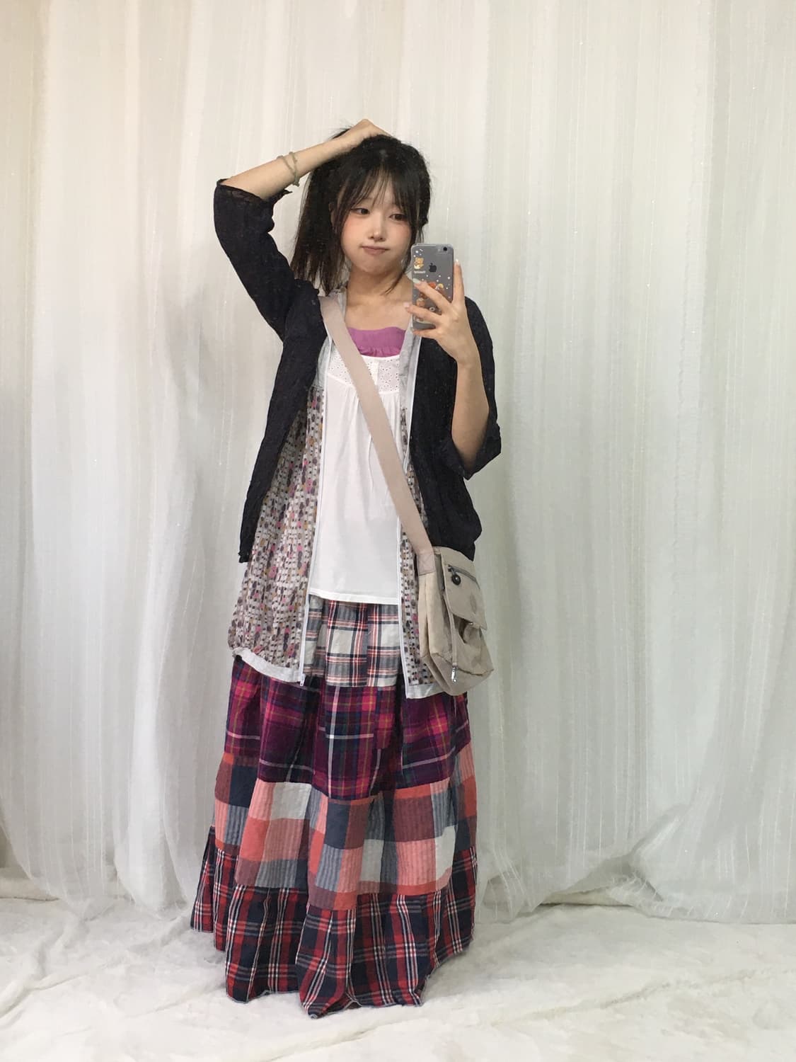 빈티지 퍼플 체크 패치 모리 임수정깔 코디세트 상품이미지2