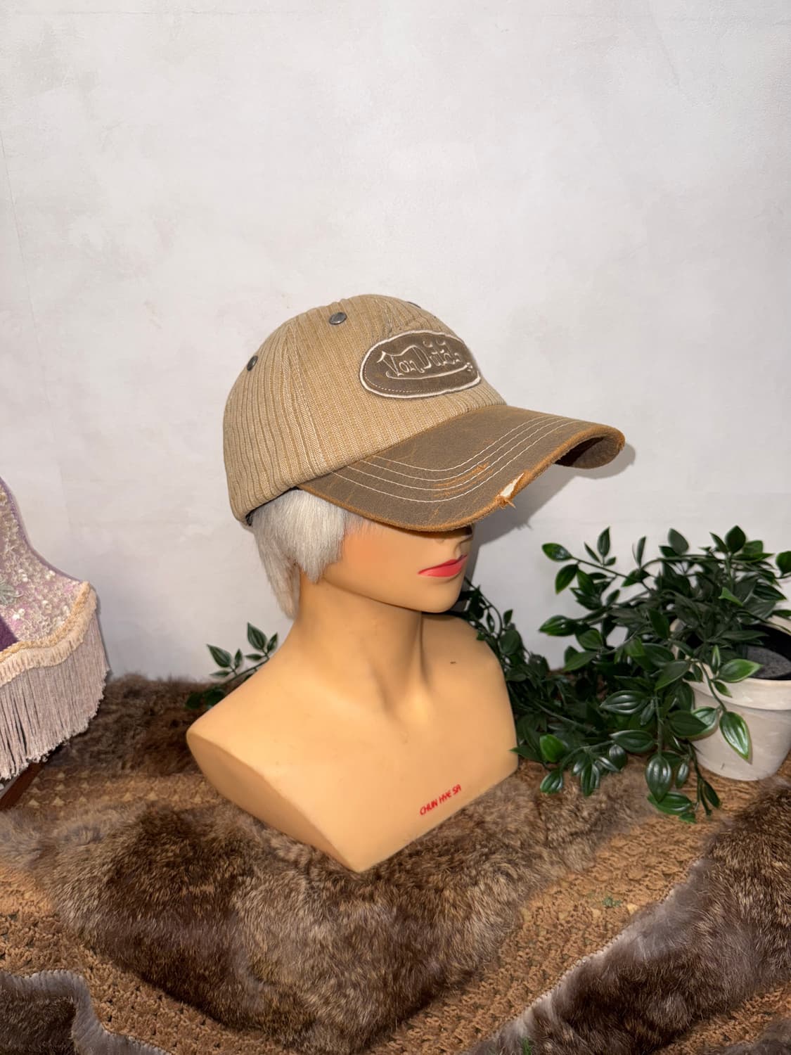 Von Dutch beige stripe leather logo 볼캡 상품이미지4