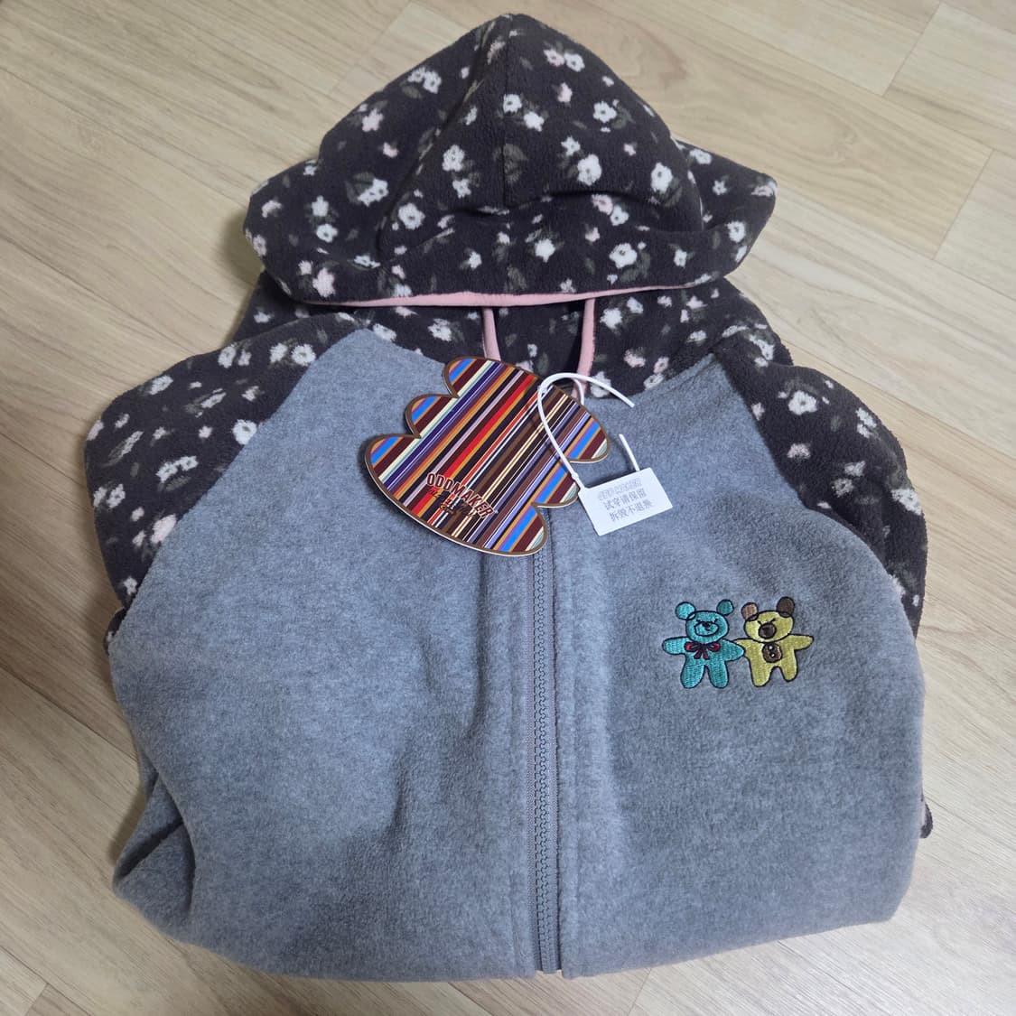 [ODD MAKER]Floral Bear Fleece Zip Hoodie 상품이미지4