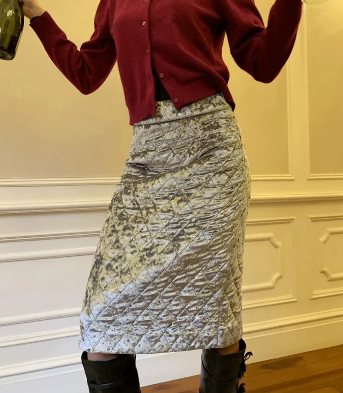 swingswing Silver velvet quilted skirt 상품이미지1