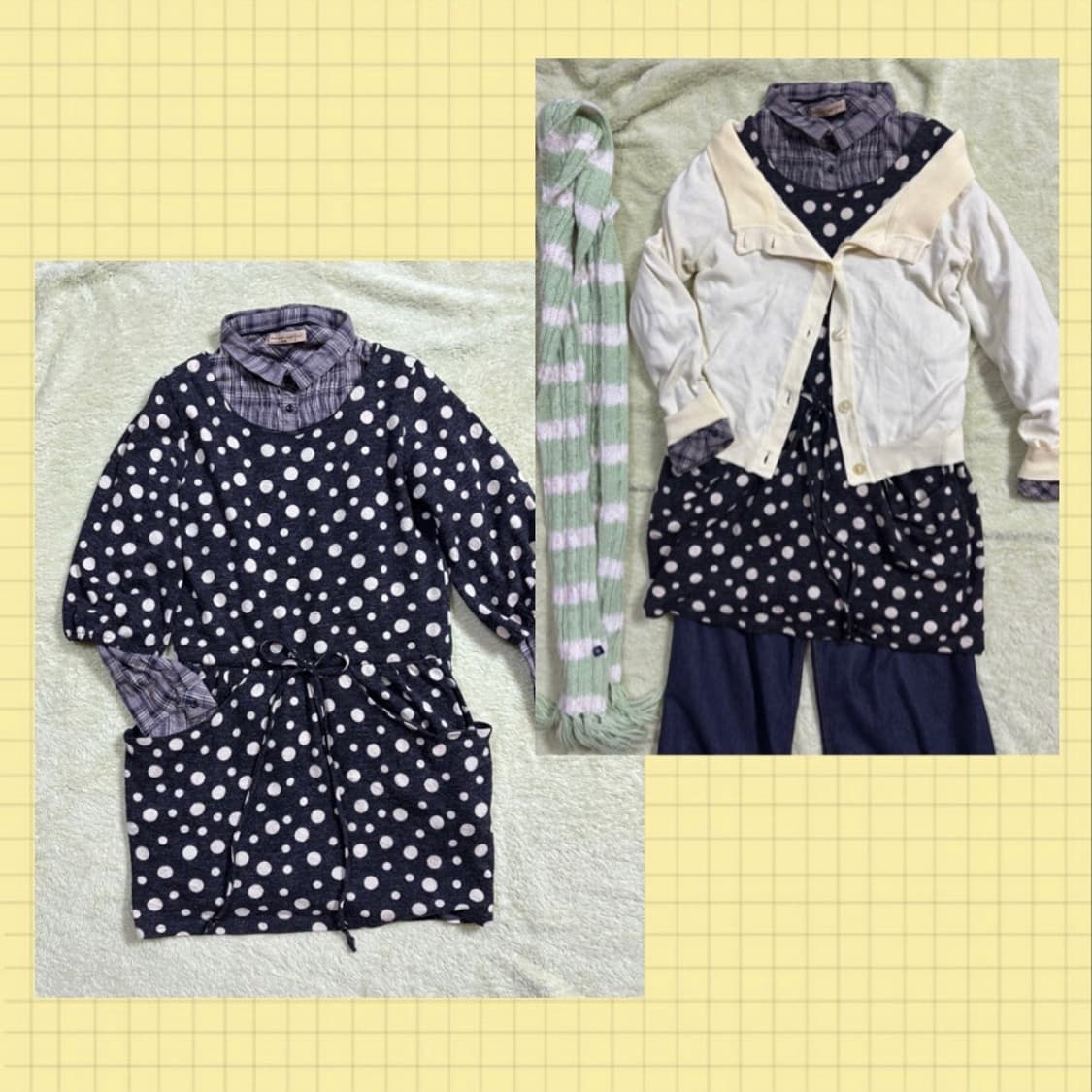 일본빈티지 괴짜 모리 코디 세트 (옐로우 가디건 + 도트 원피스 상품이미지5