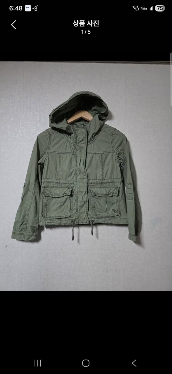 아베크롬비 카키색 후드 야상 봄버 점퍼  여자용 사이즈 80 상품이미지1