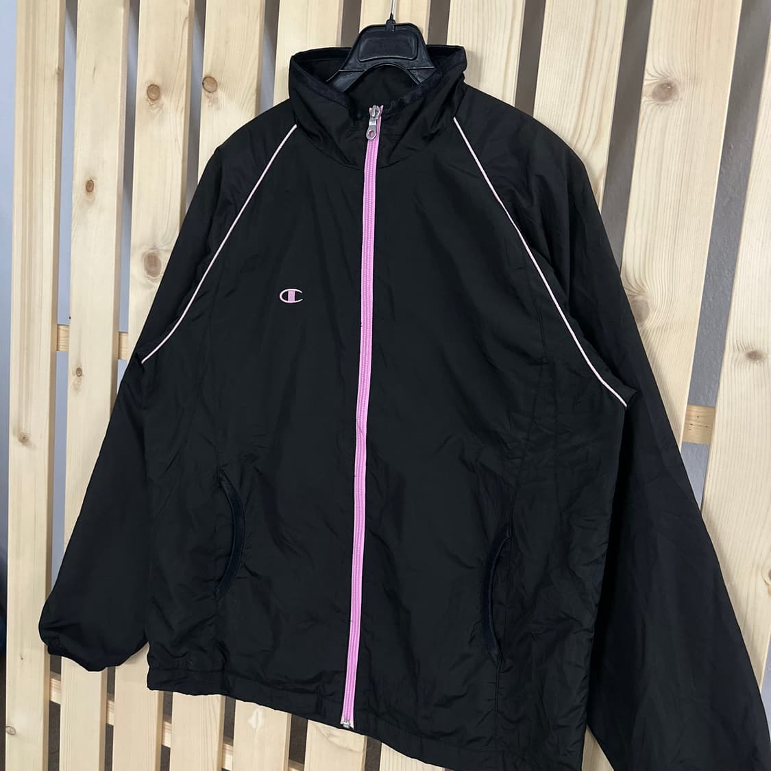 (S~M) 챔피온 블랙 핑크 바람막이 자켓 상품이미지2