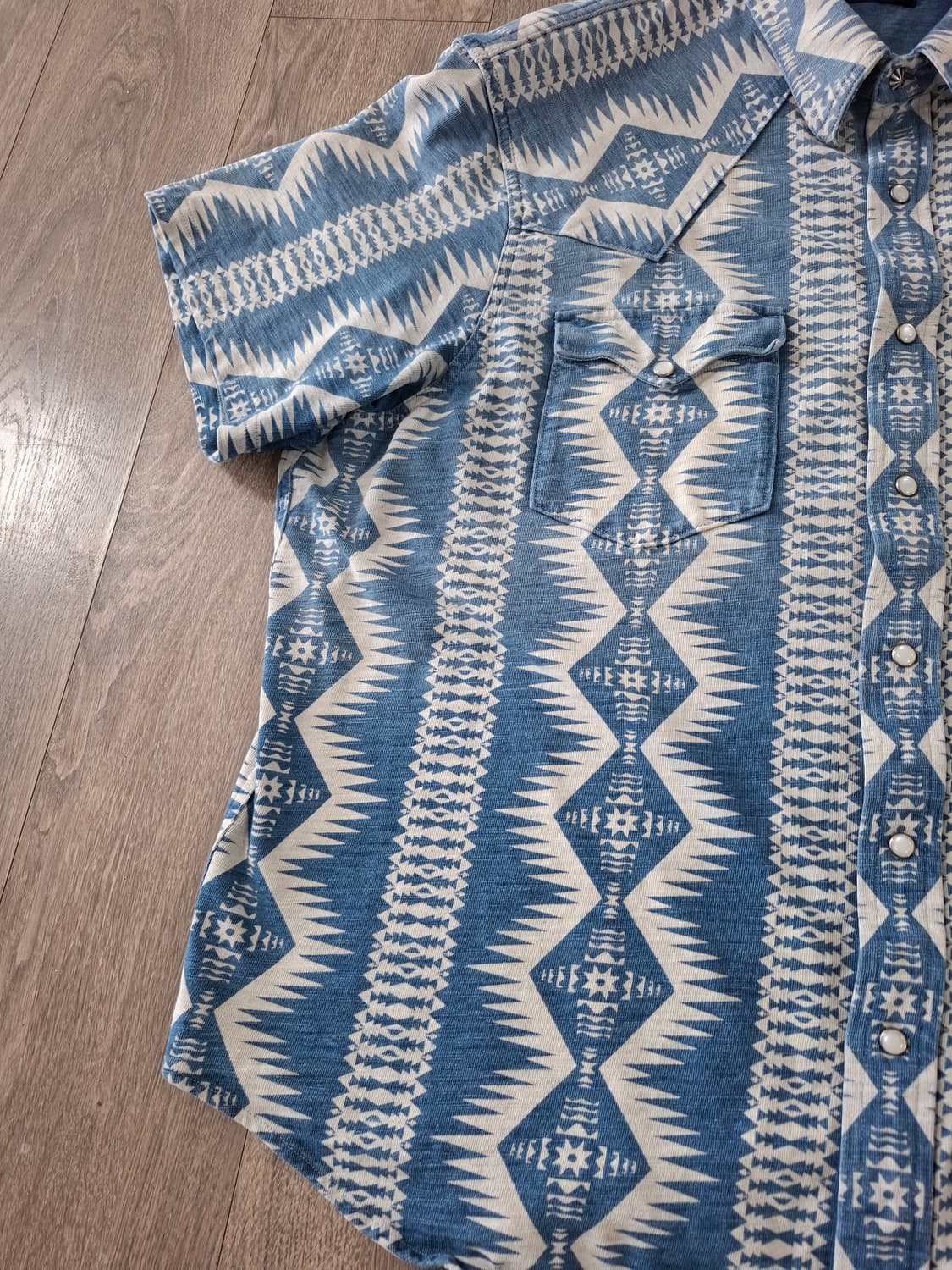 2XL RRL 아즈텍 패턴 웨스턴 반팔 셔츠 블루 상품이미지3