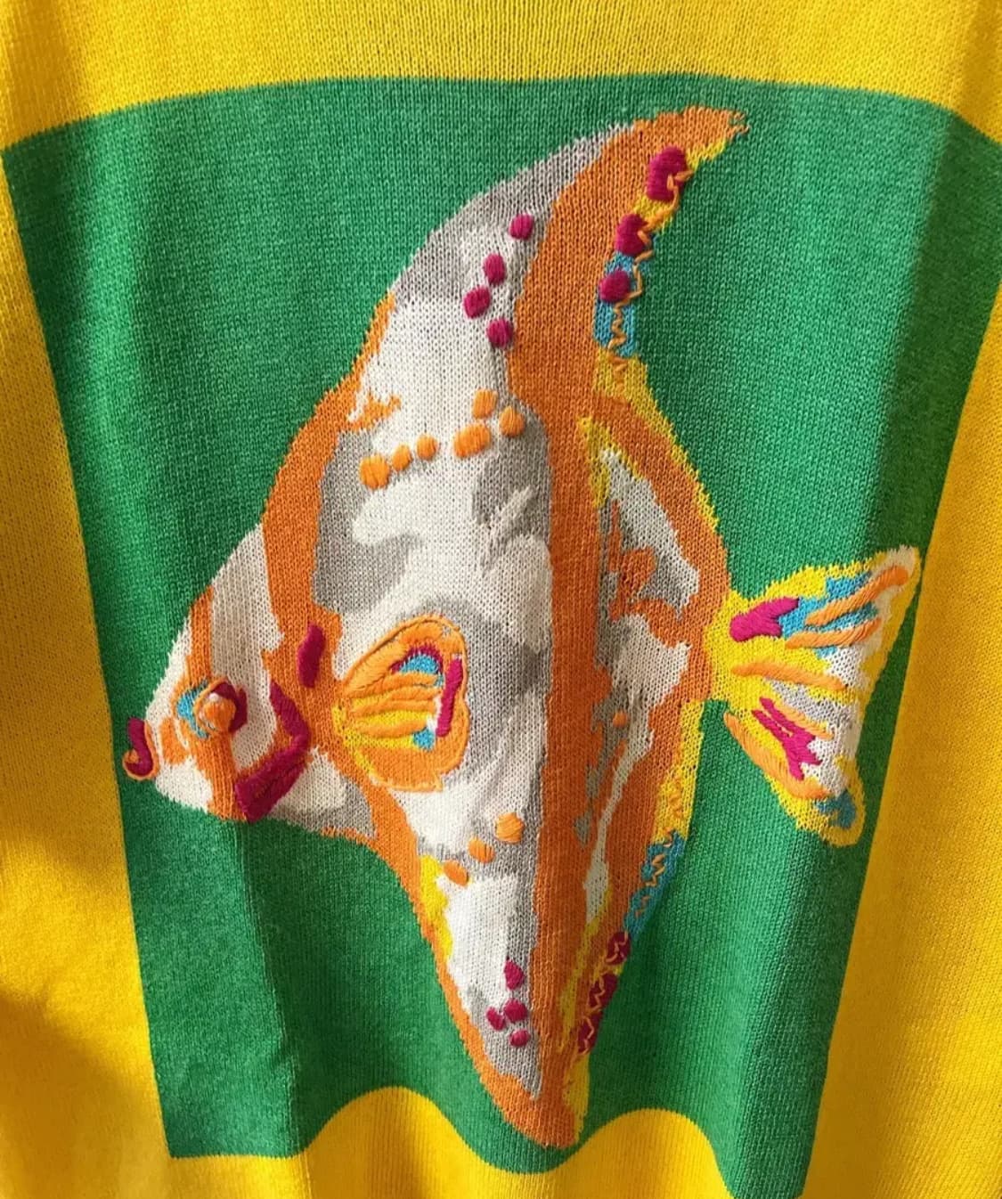 빈티지 몬니 여름 니트 그물 가디건 자수 티셔츠 블라우스 물고기 상품이미지5