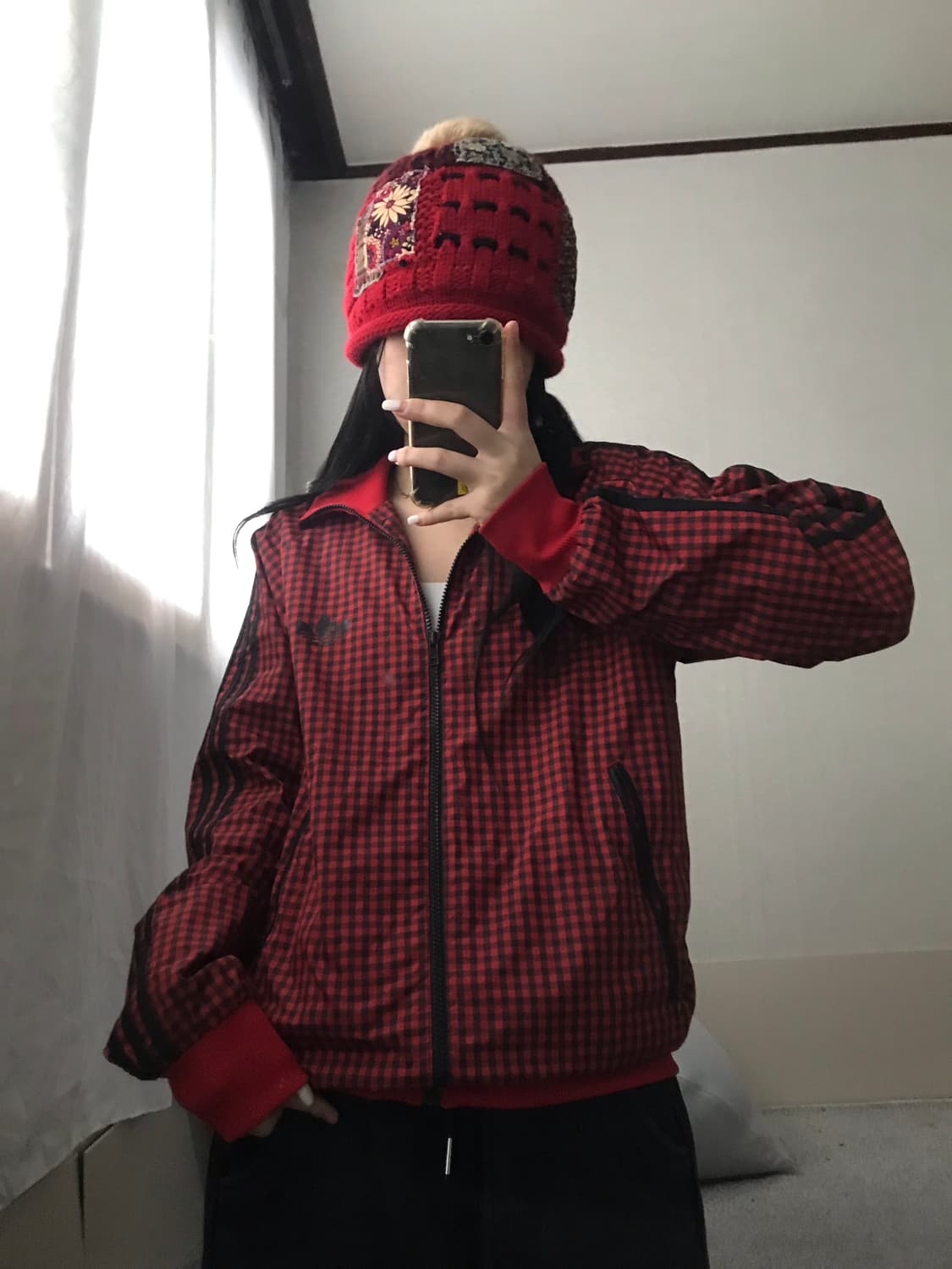 아디다스 레드 체크 빅파이어버드 윈드브레이커 상품이미지5