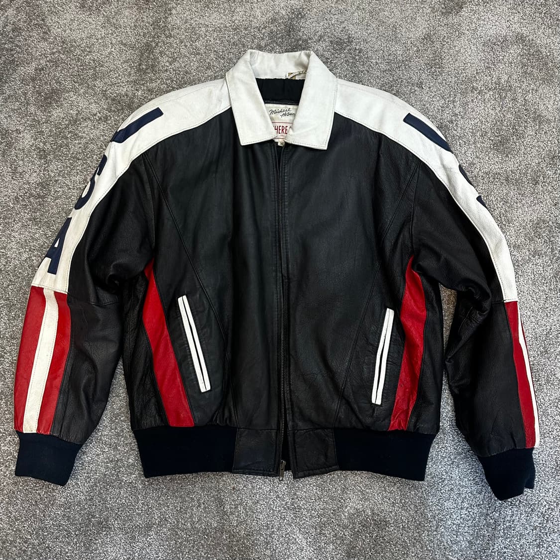 USA 빈티지 성조기 가죽 봄버 자켓L 상품이미지8