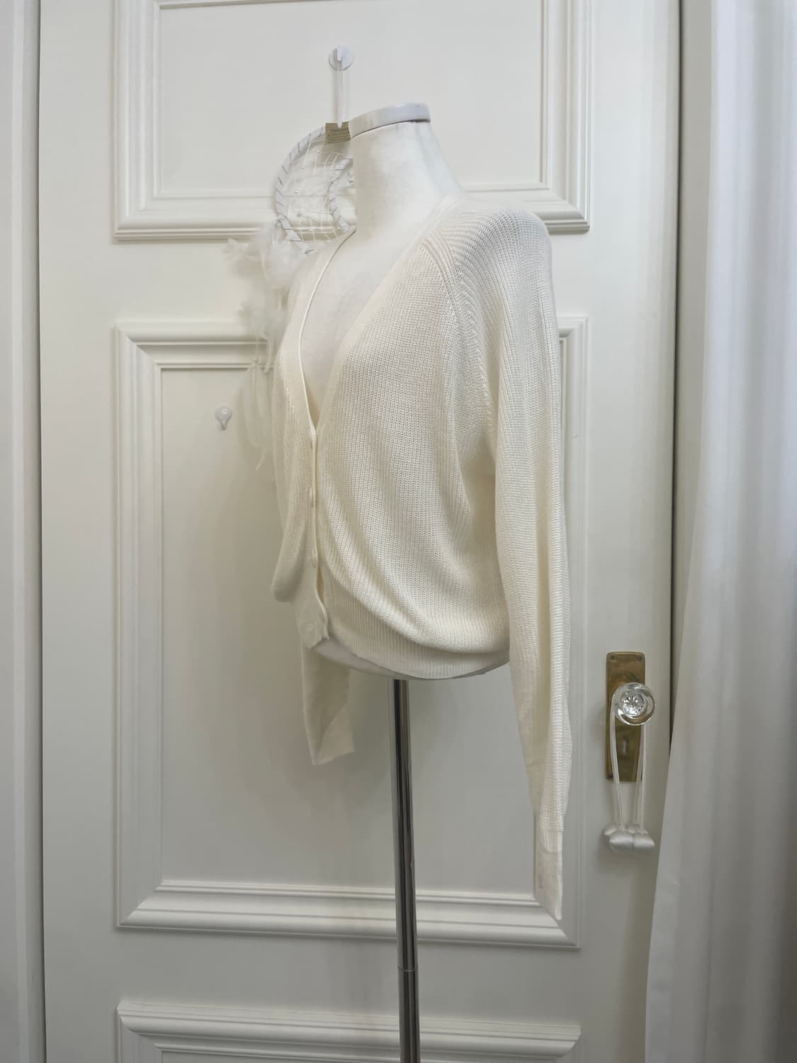 ivory basic waffle crop cardigan(size-M) 상품이미지2