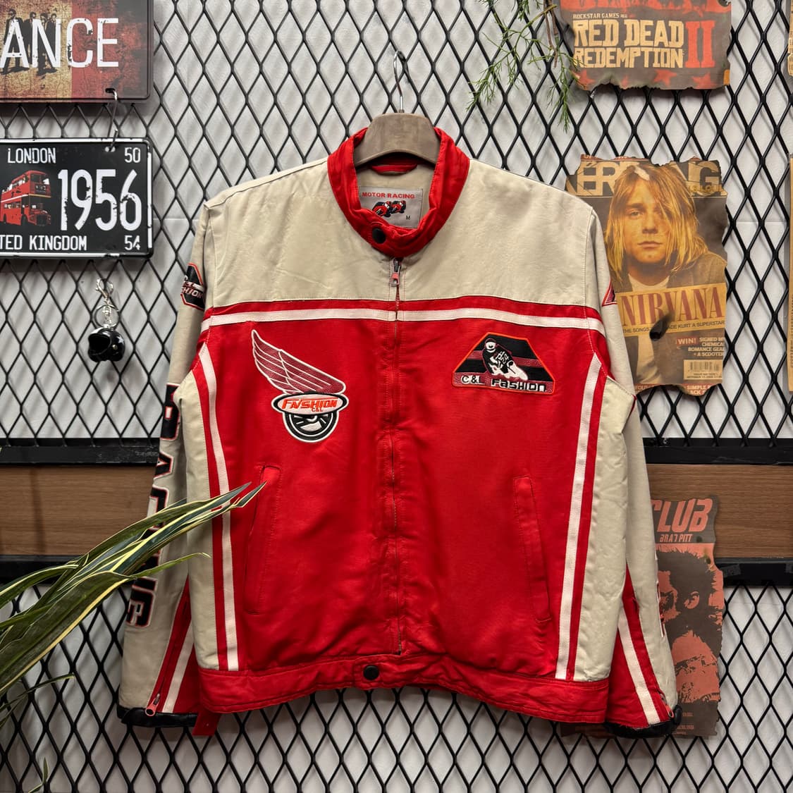00s C&L 모터레이싱 라이더자켓 전후면 패치 디테일 레드 아이보리 상품이미지1