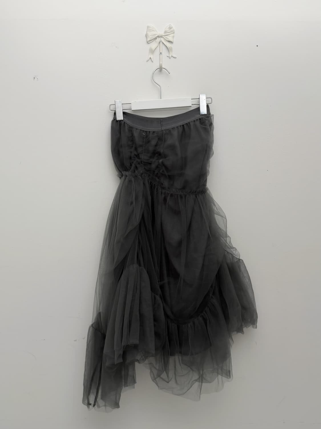 그레이 비대칭 셔링 레이스 롱 스커트 상품이미지6