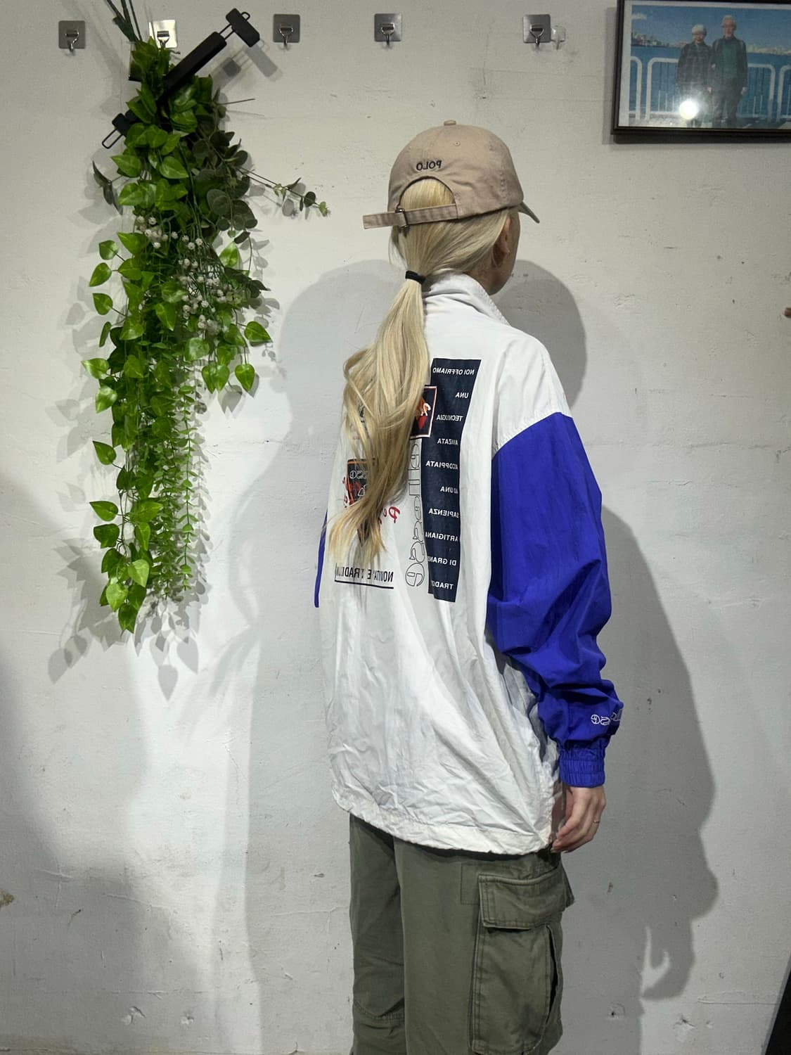 엘레쎄 화이트 블루 오버핏 빈티지 바람막이 자켓 L 상품이미지3