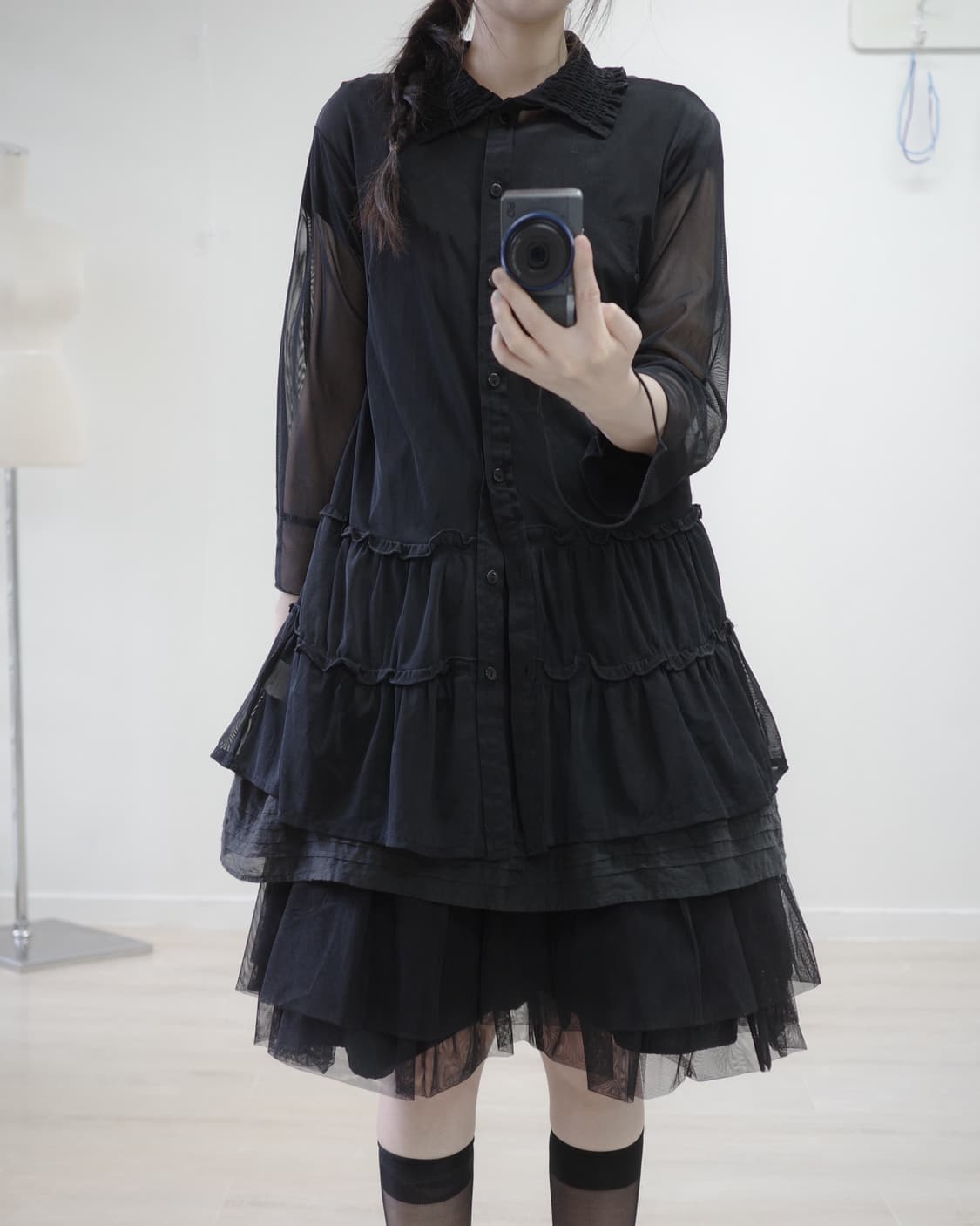 st.helena black see-through frill shirt 상품이미지2