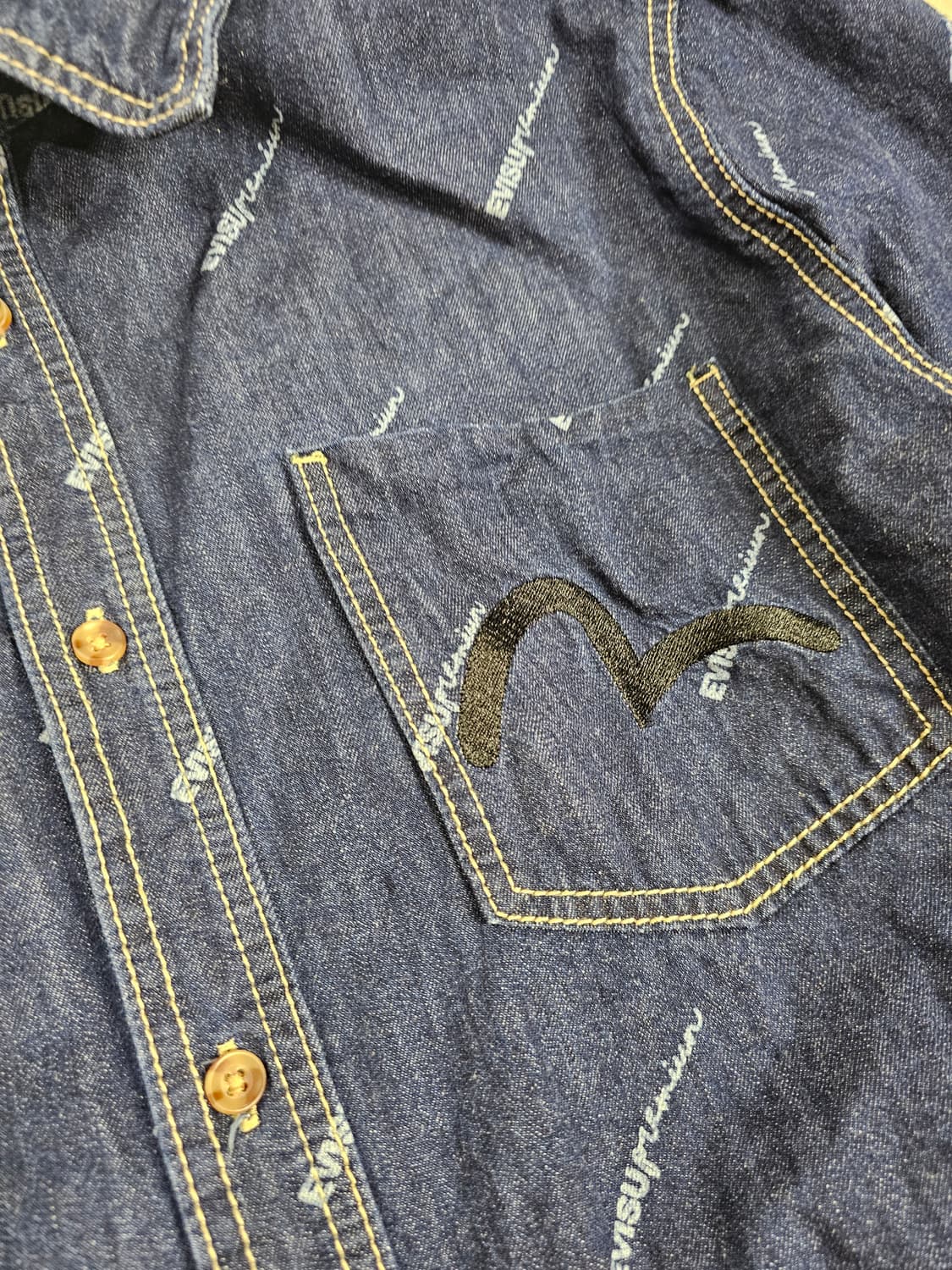 [105] 90s 올드스쿨 에비수 올-오버 패턴 데님 워크 셔츠 상품이미지3