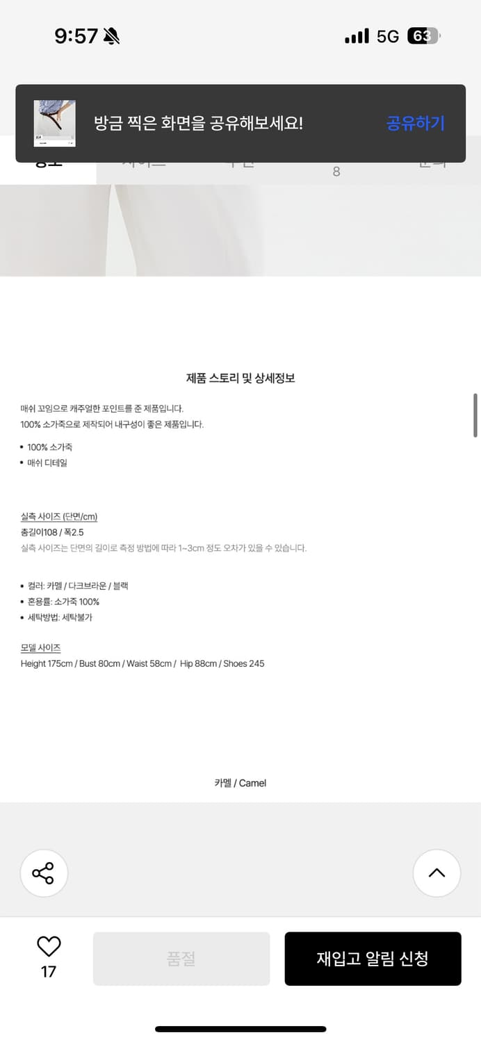 라임라이크 소가죽 메쉬 벨트 다크브라운 상품이미지4