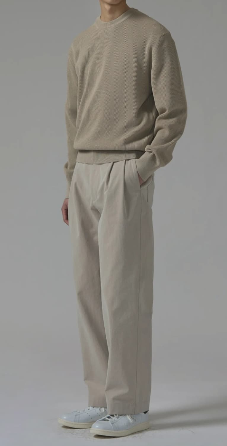 인더로우 코튼 Rib 크루넥 니트 샌드베이지 2 상품이미지3