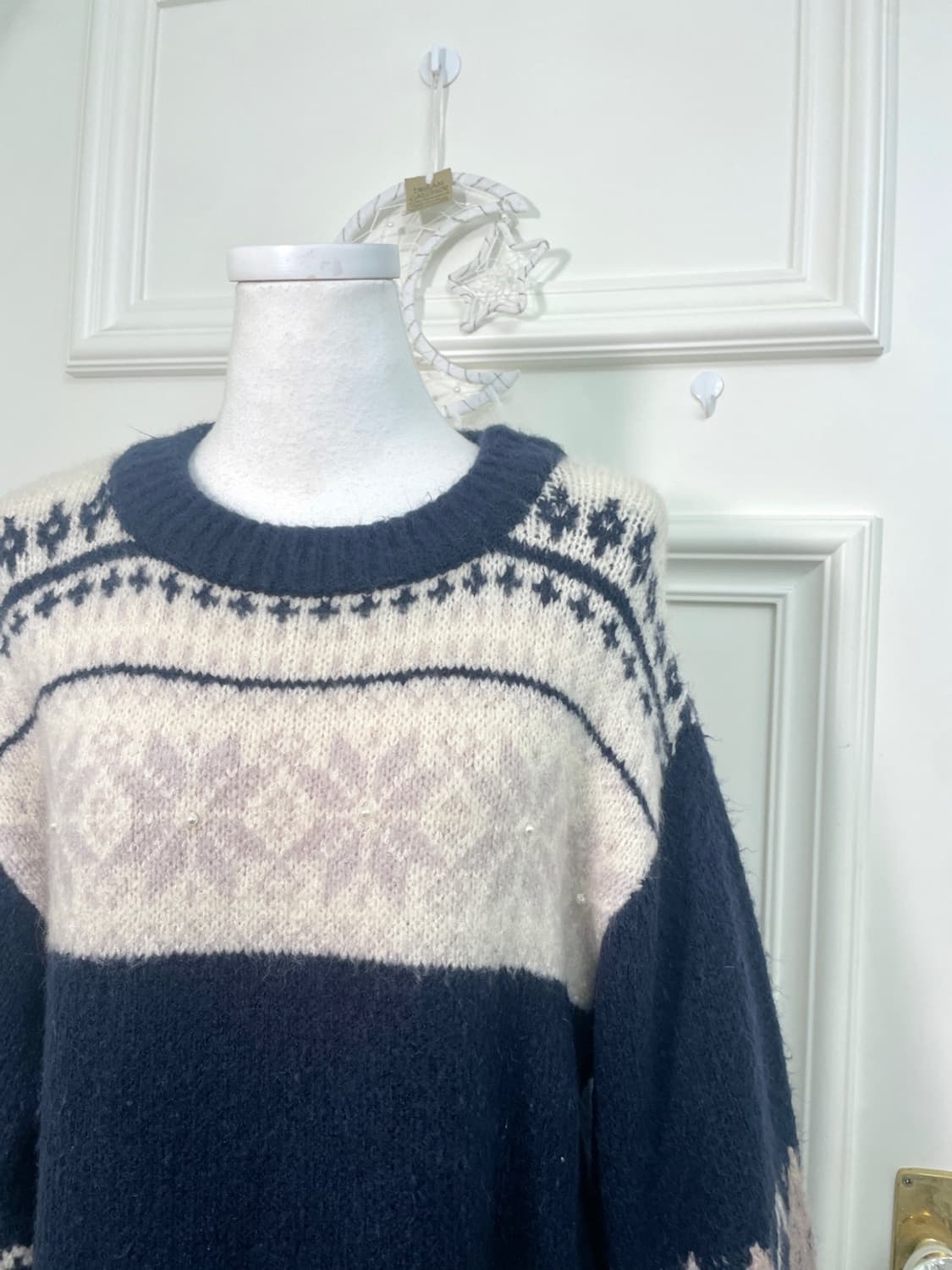 navy pink argyle&notdic pearl point swea 상품이미지7