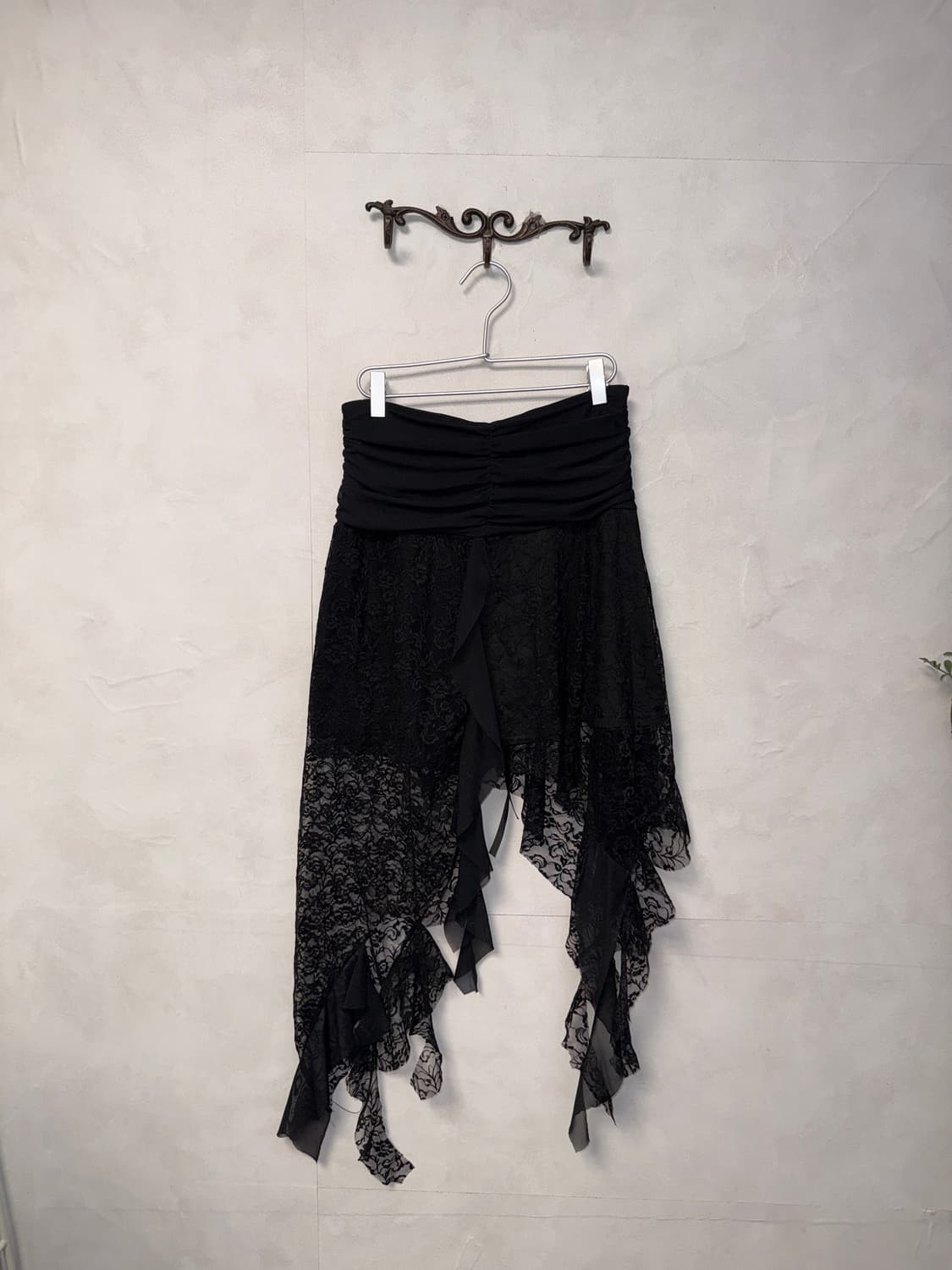 Black floral lace shirring ribbon skirt 상품이미지4