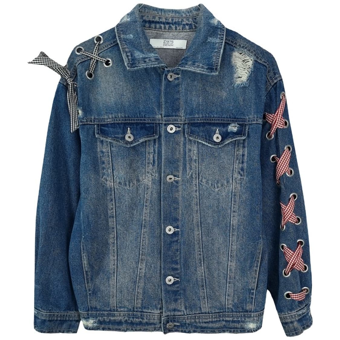 [자라] 체크 리본 레이스 오버핏 데님 자켓 청자켓 M19102 상품이미지2