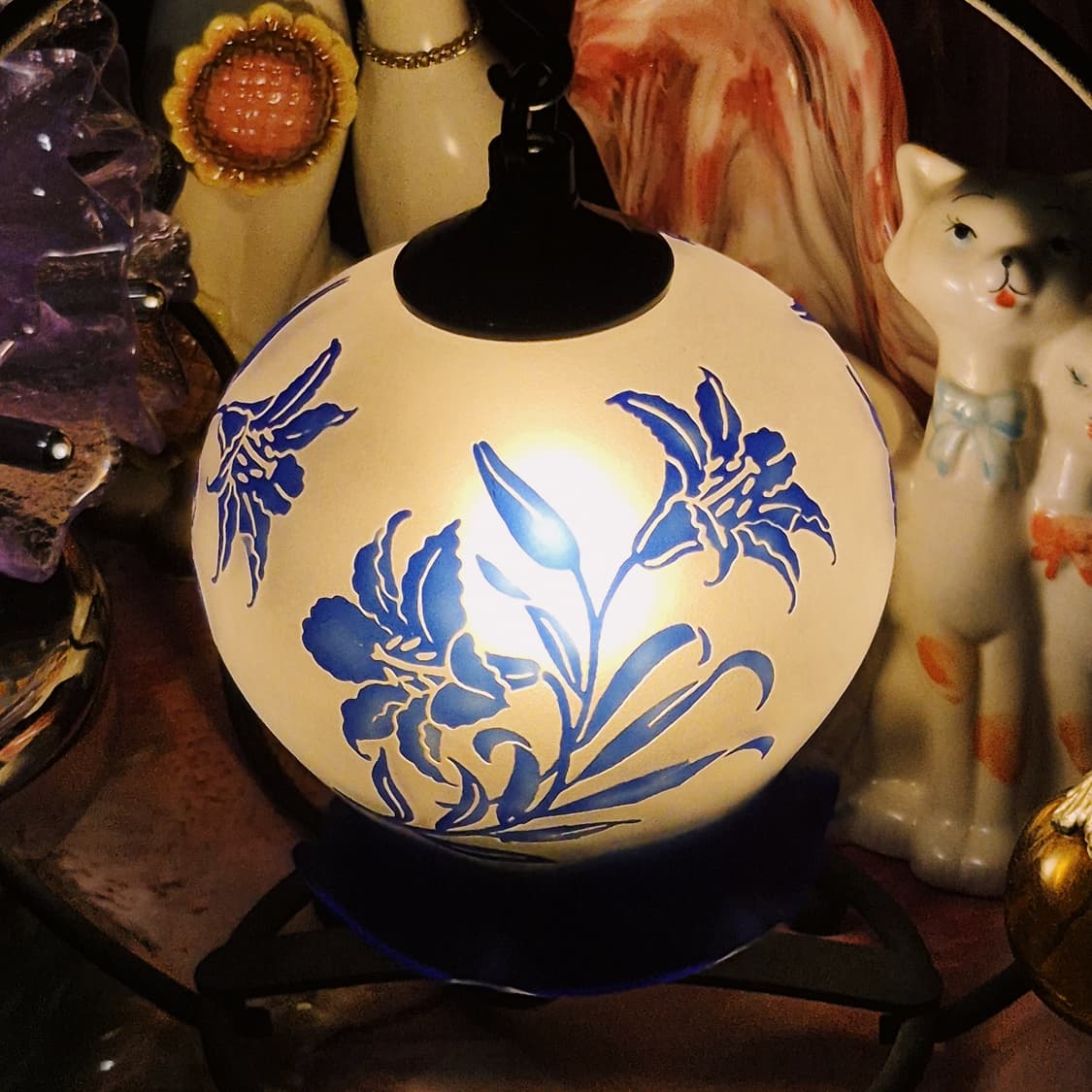 80s 오타루 샌드블라스트 난초 호롱 램프 상품이미지2