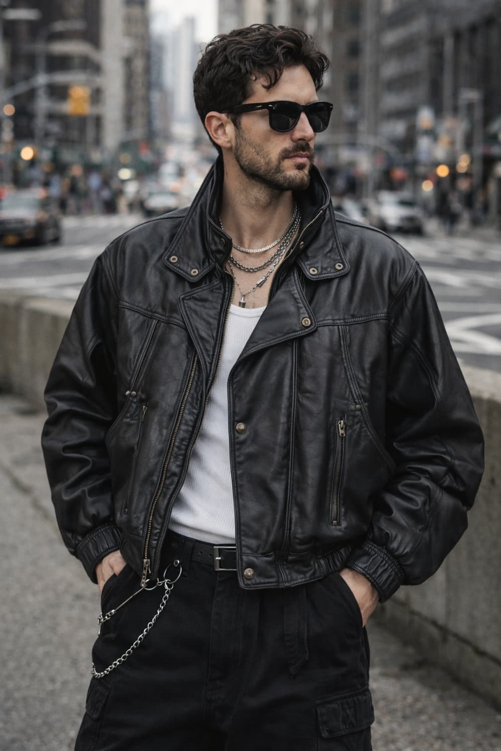 Vintage 램스킨 더블 카라넥 가죽 라이더자켓 M size 상품이미지1