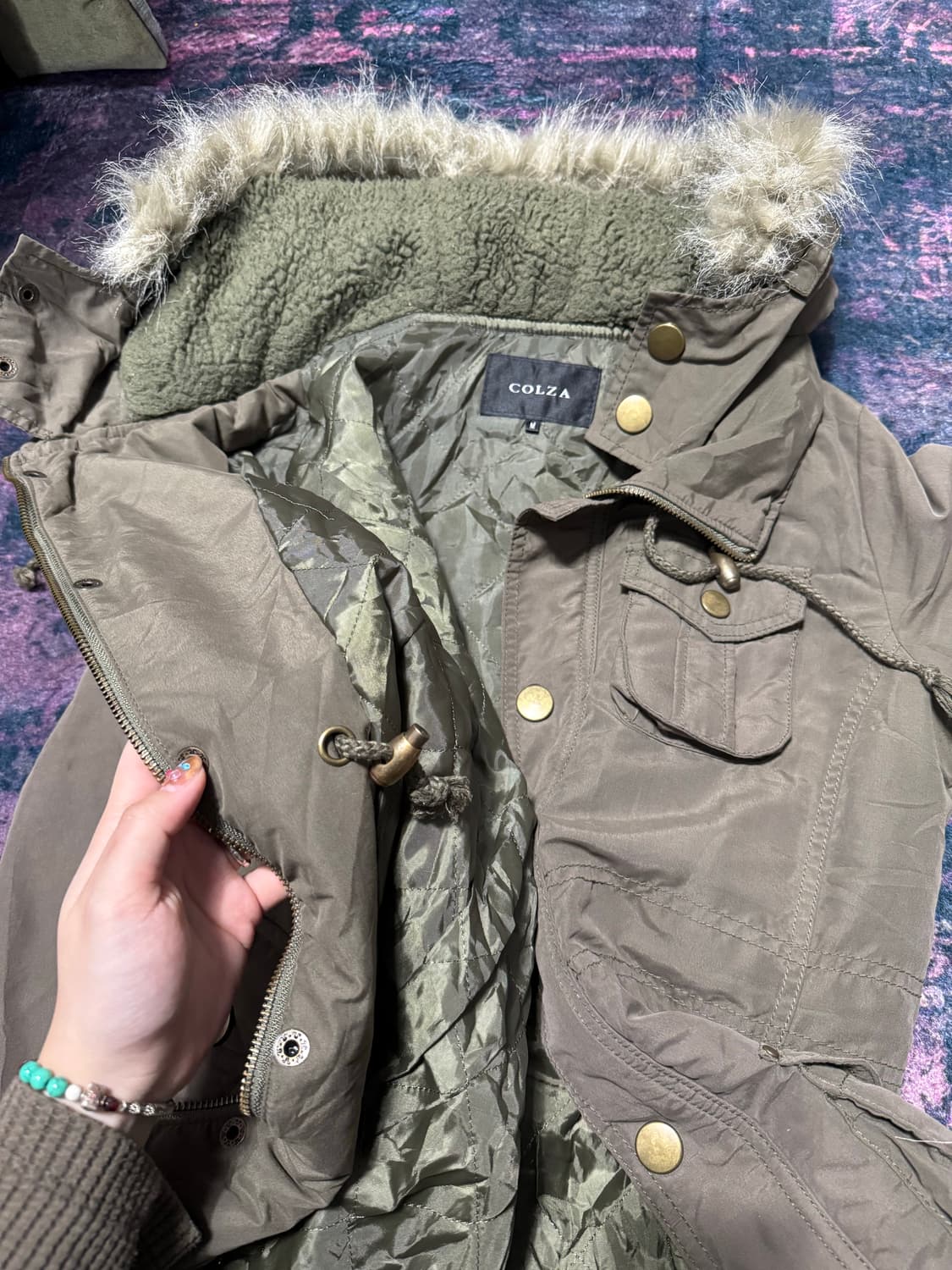 스트링 버클넥 퍼 후드 롱 야상 상품이미지6