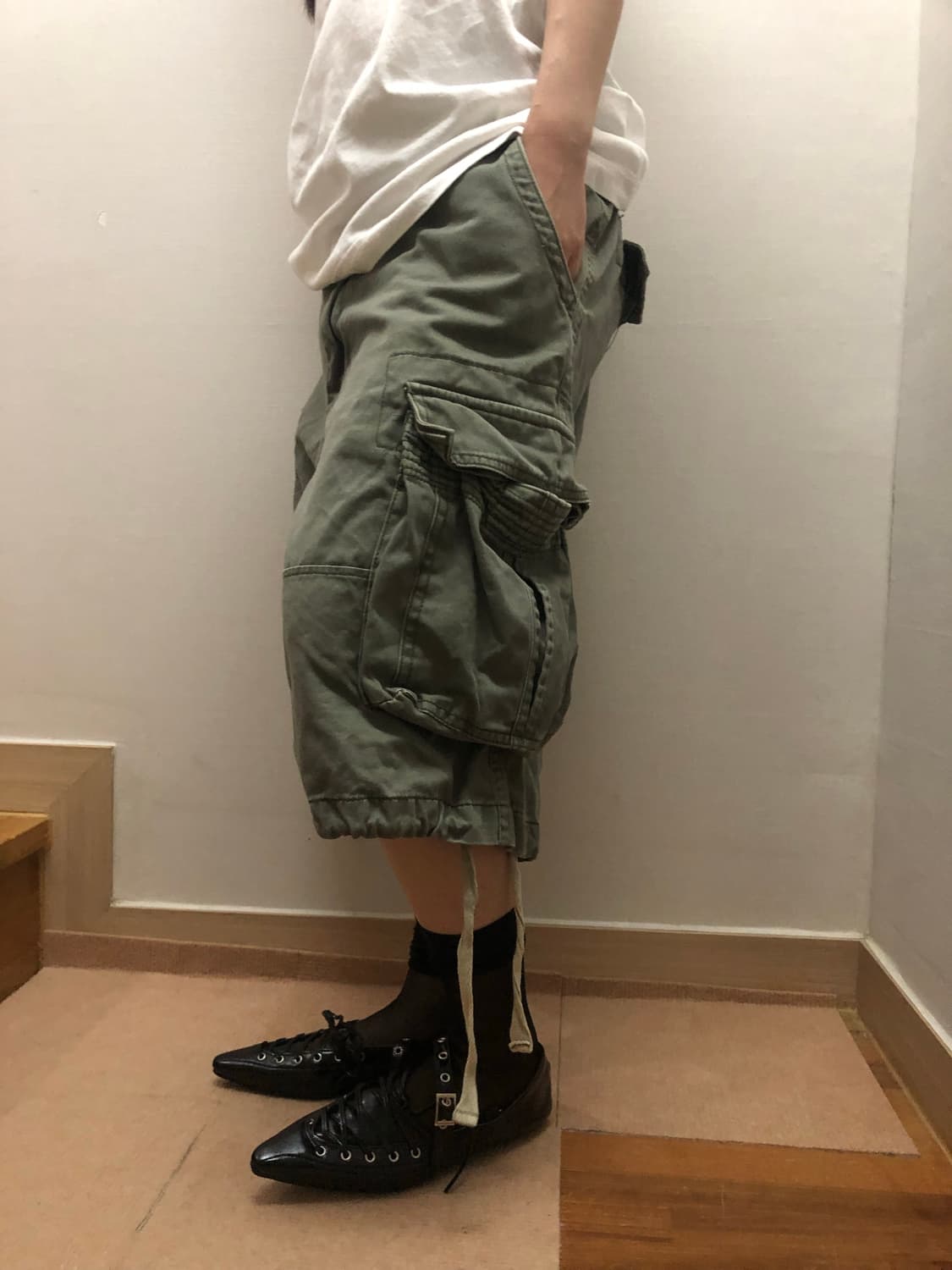 빈티지 카키 카고 버뮤다 팬츠 상품이미지1