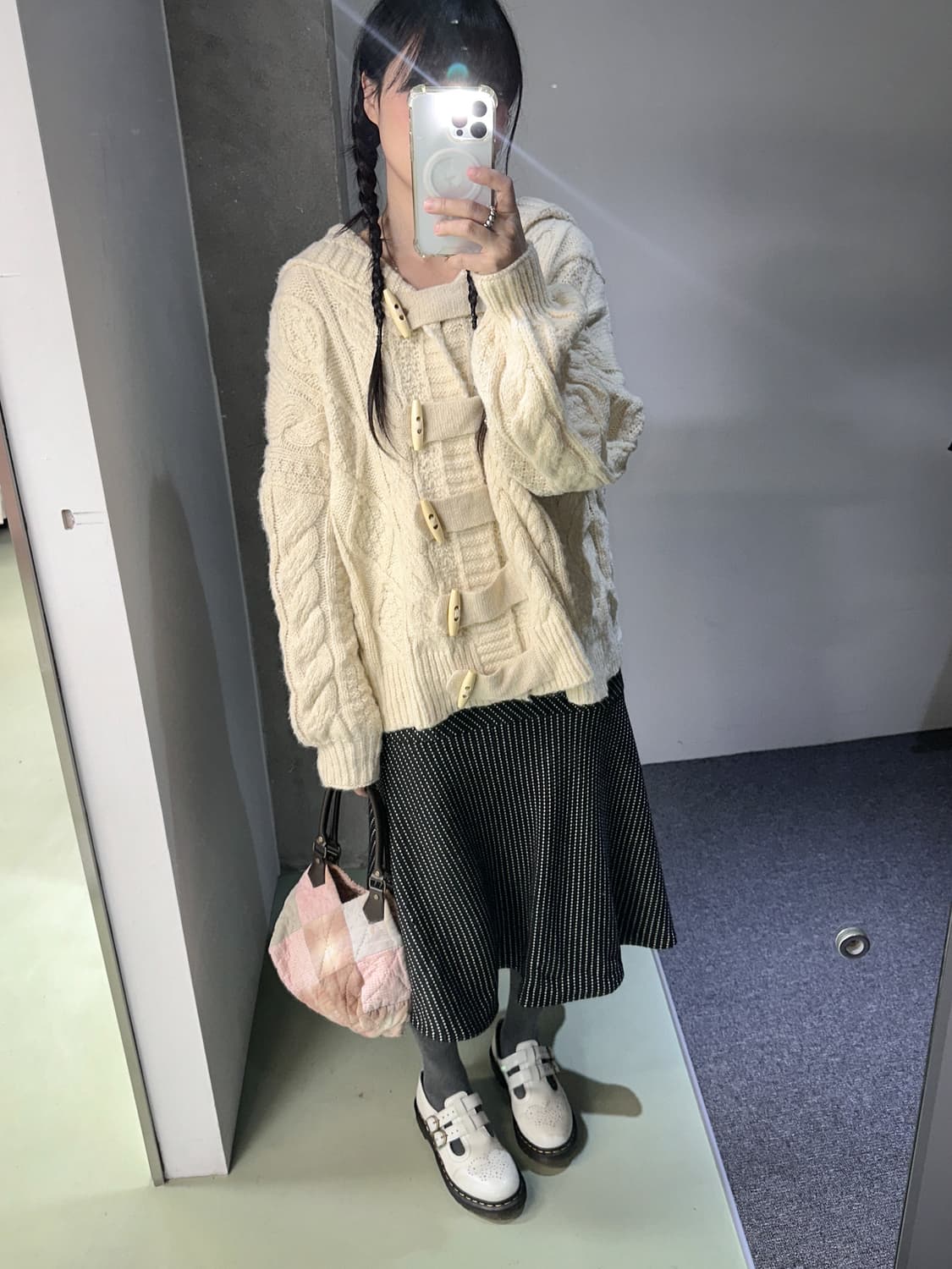 dot stripes midi wool skirt 상품이미지4