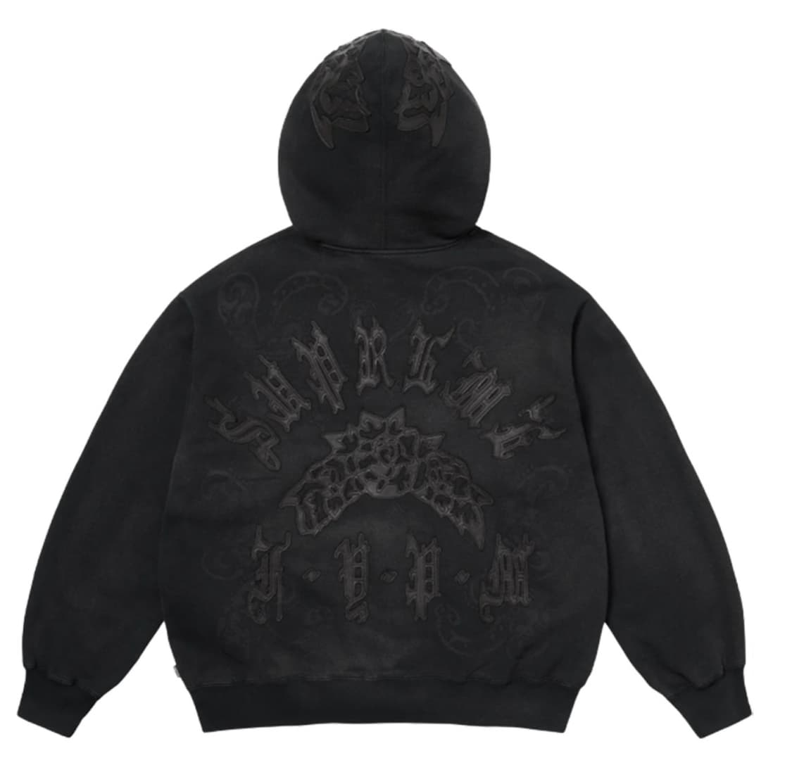 슈프림 레더 아플리케 집업 후드 스웨트셔츠 블랙 상품이미지2