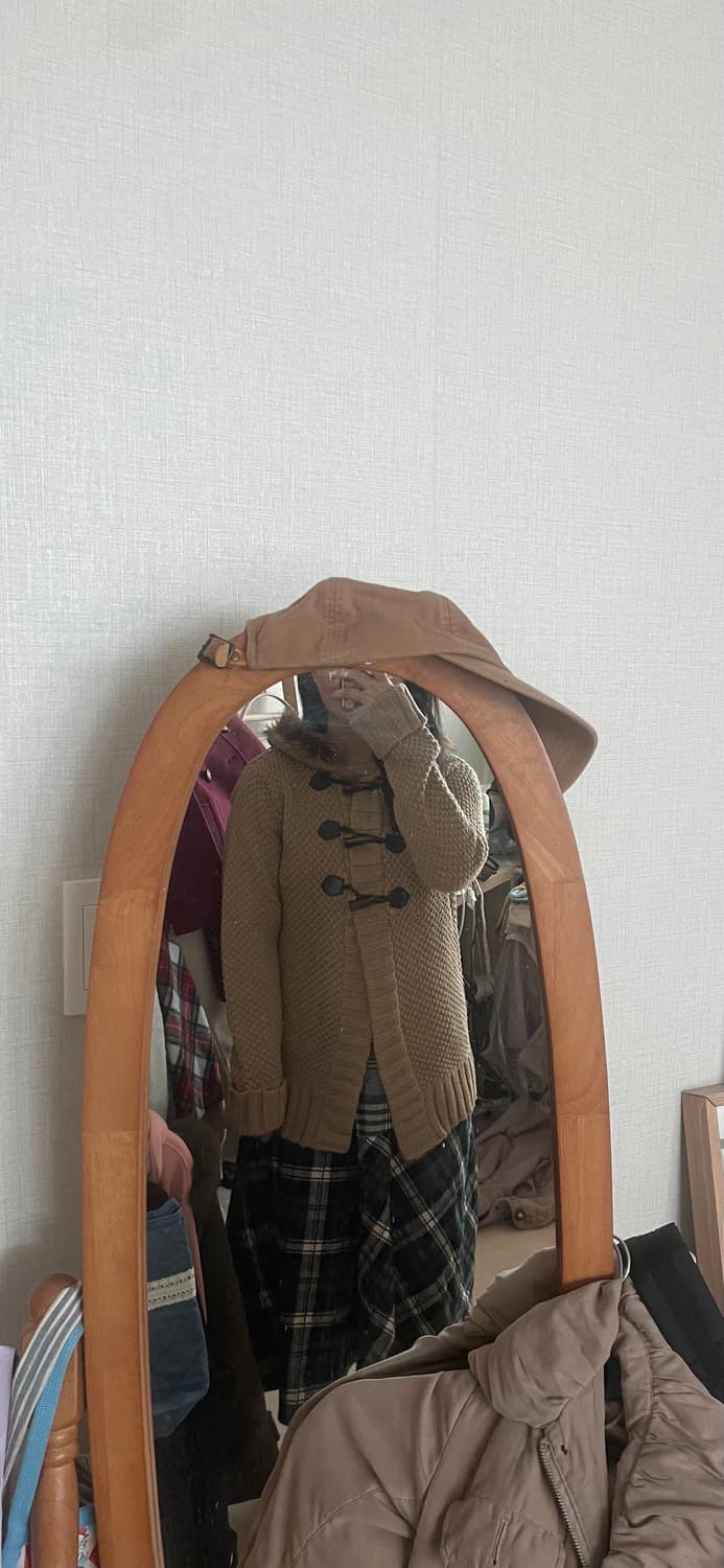 모리걸 빈티지 베이지 후드 퍼 떡볶이 가디건 🤎💛 상품이미지4