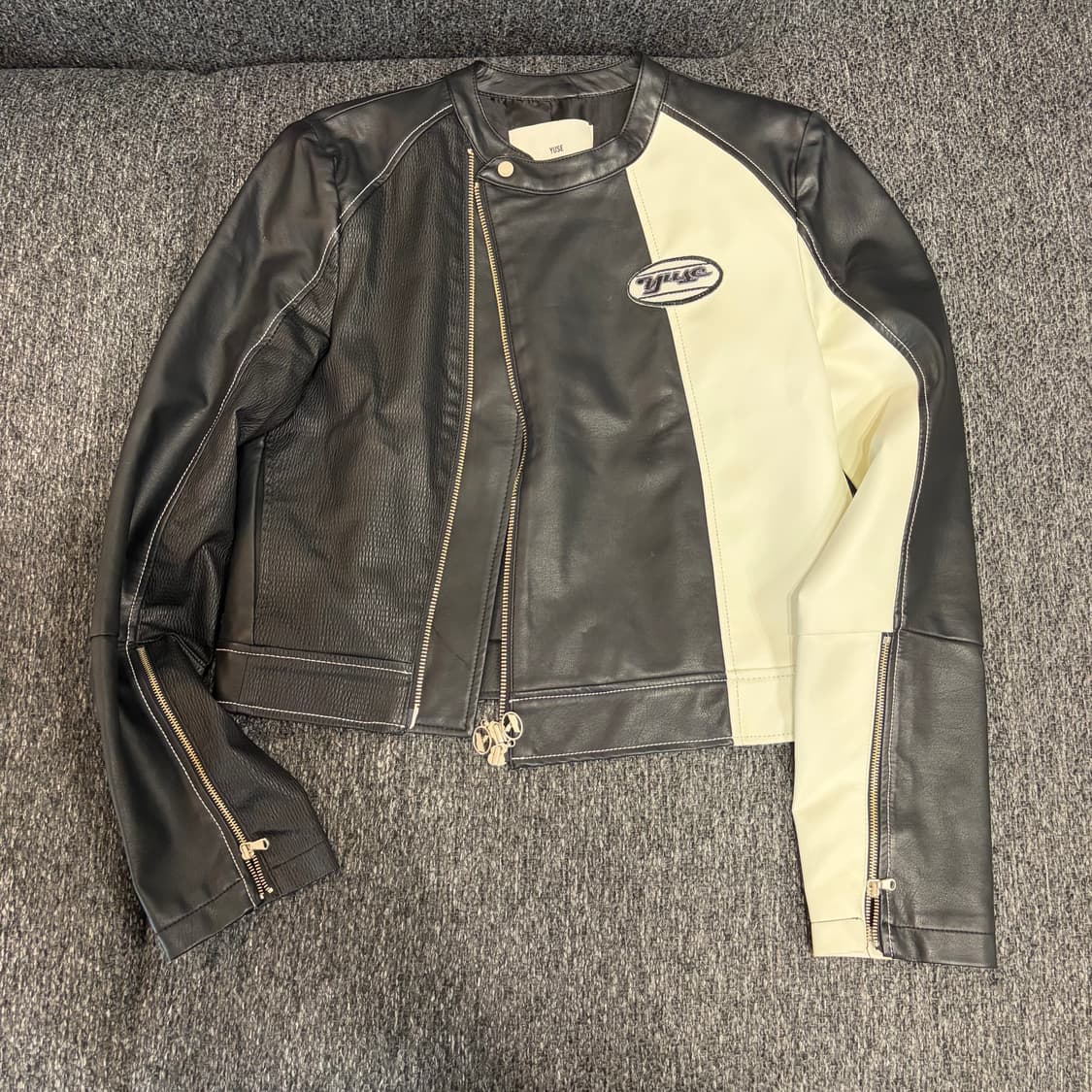 유즈 YUSE 슬림 레더 컬러 블락 바이커 자켓 S 상품이미지3