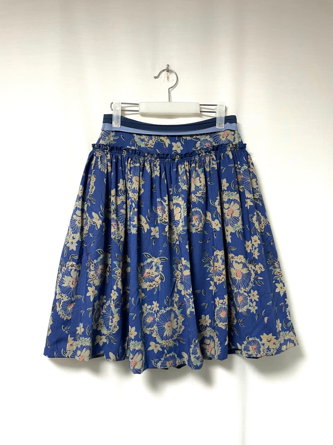 레니본 여성 썸머울 플라워 플레어 스커트 _ 블루 _ 모리걸 상품이미지1