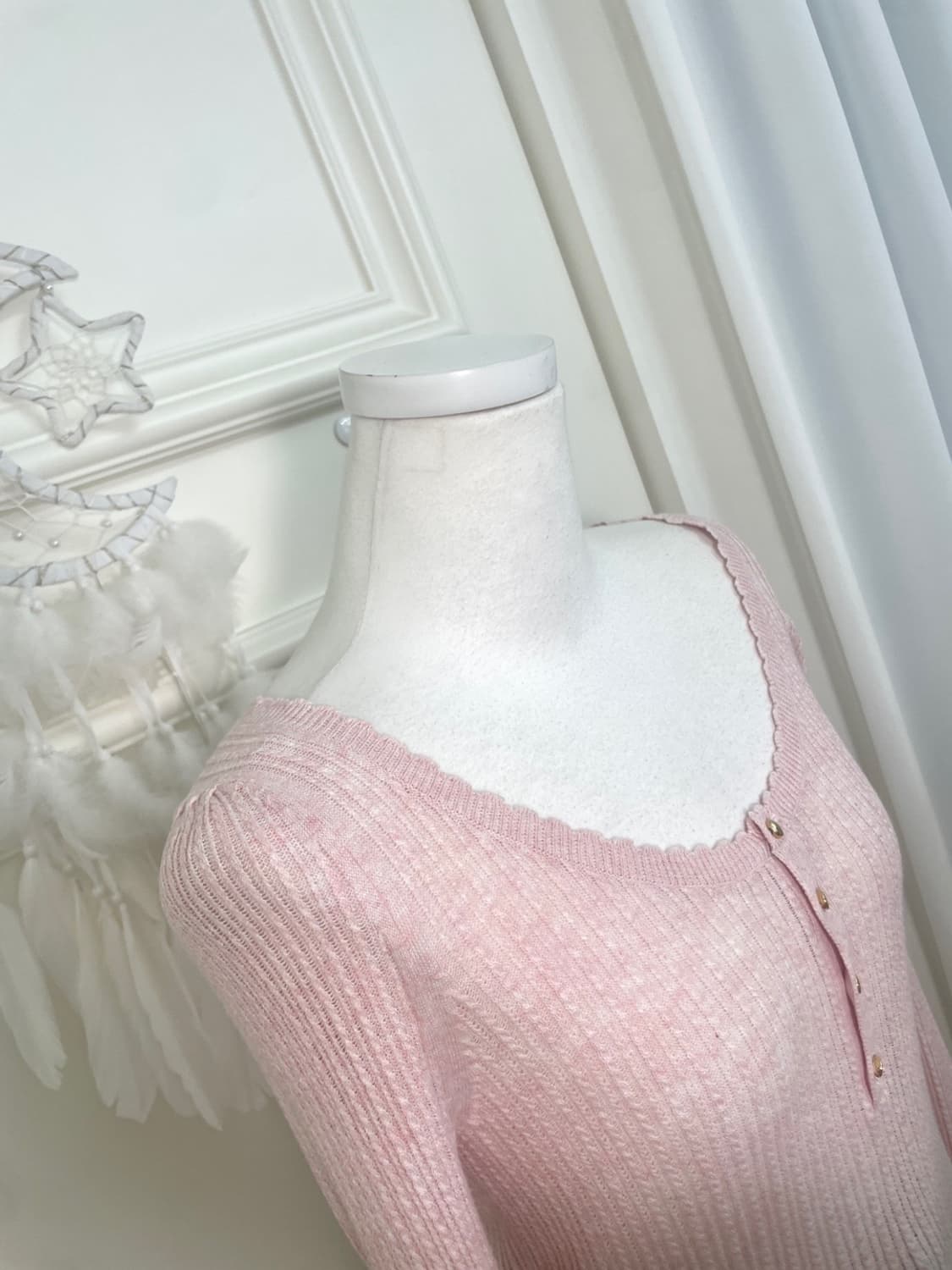 pink melange button point slim knit top 상품이미지7