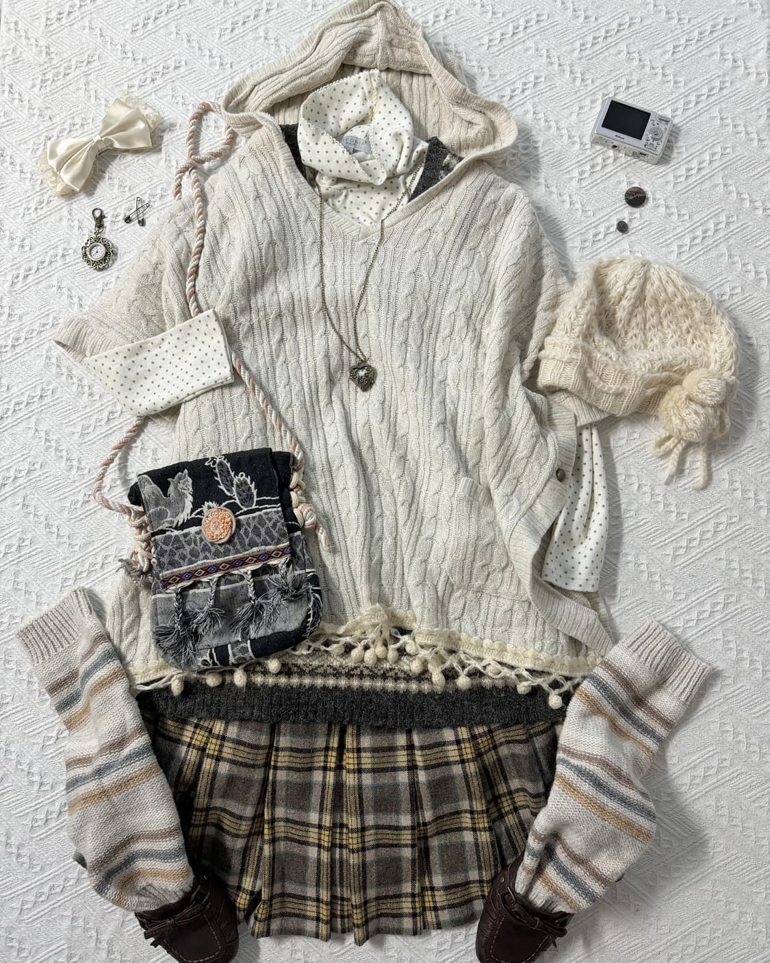 체크 패턴 플리츠 울 스커트 상품이미지8