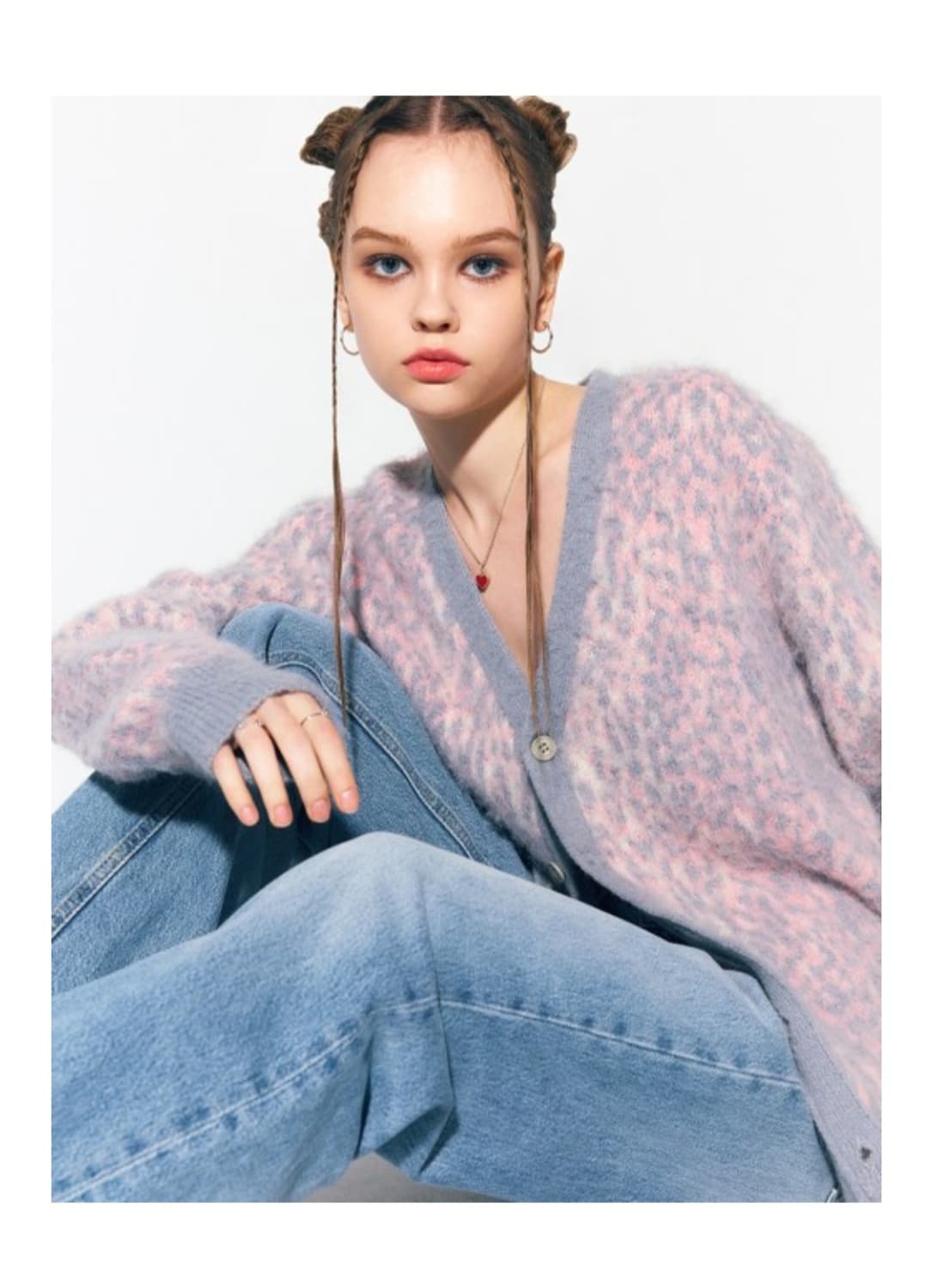 에즈이프 캘리 가디건 LEOPARD KNIT CARDIGAN PINK 상품이미지1