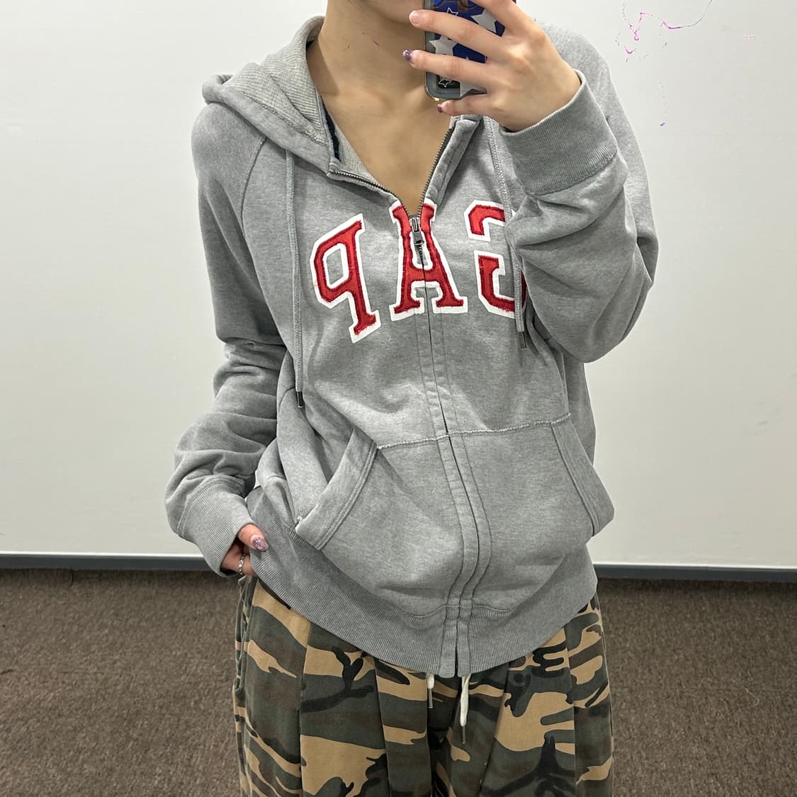 GAP 갭 레드로고 그레이 후드집업 상품이미지2