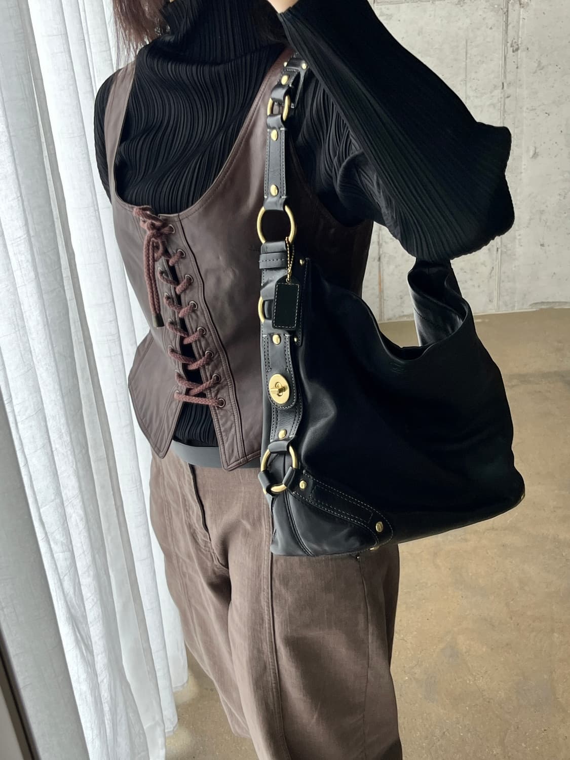 00s Coach 코치 글러브탠드 레더 백 블랙 상품이미지2