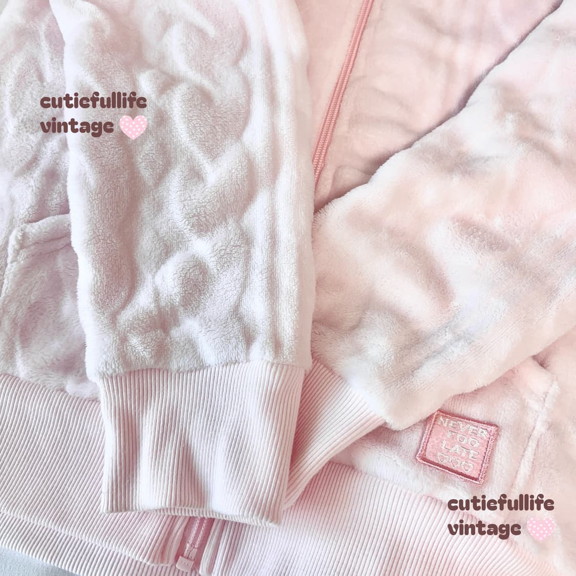 히메갸루 딸기우유빛 꽈배기 후리스 후드집업 상품이미지2