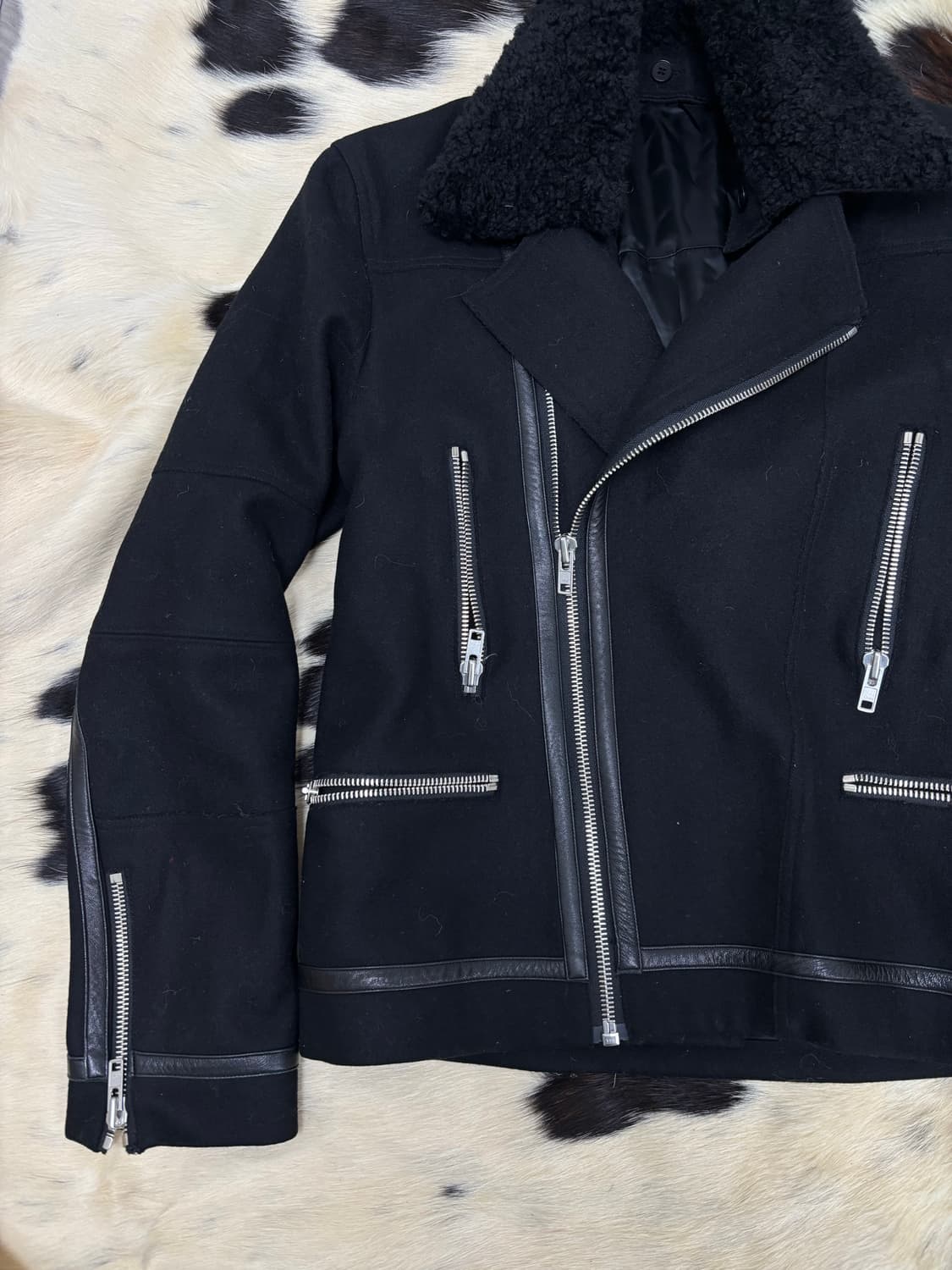 Sheep Fur Trimming Black Wool Jacket 상품이미지7