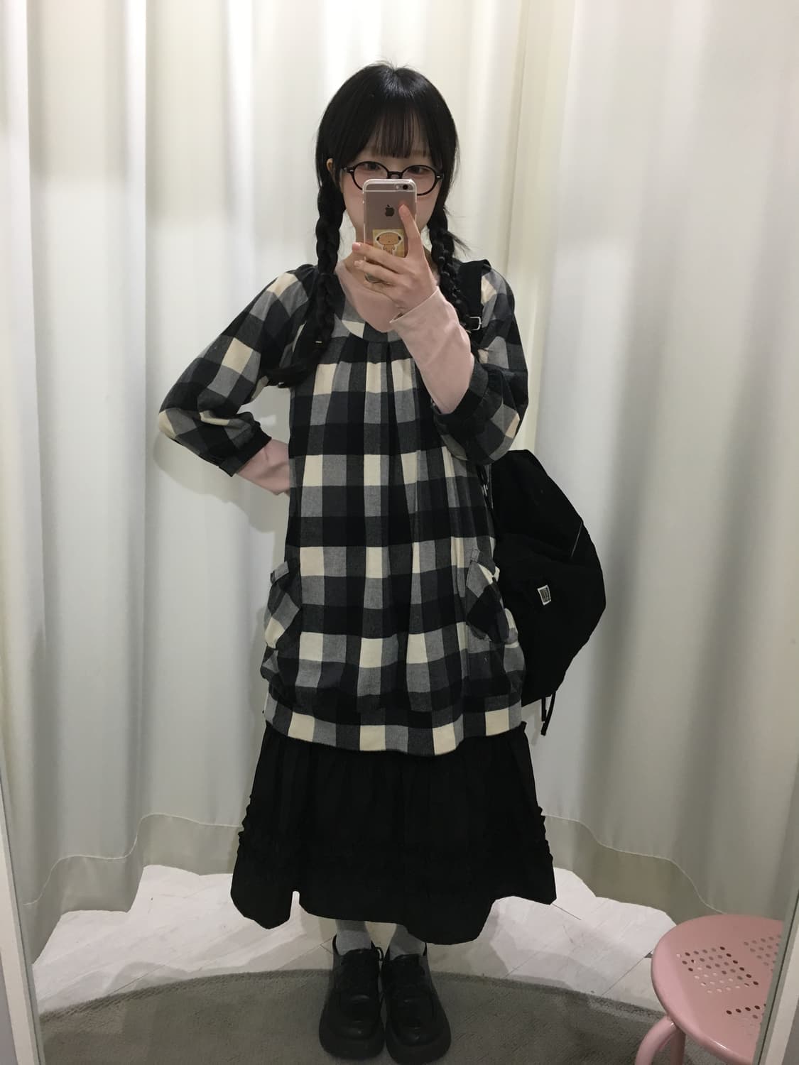 깅엄 체크 미디 원피스 상품이미지2