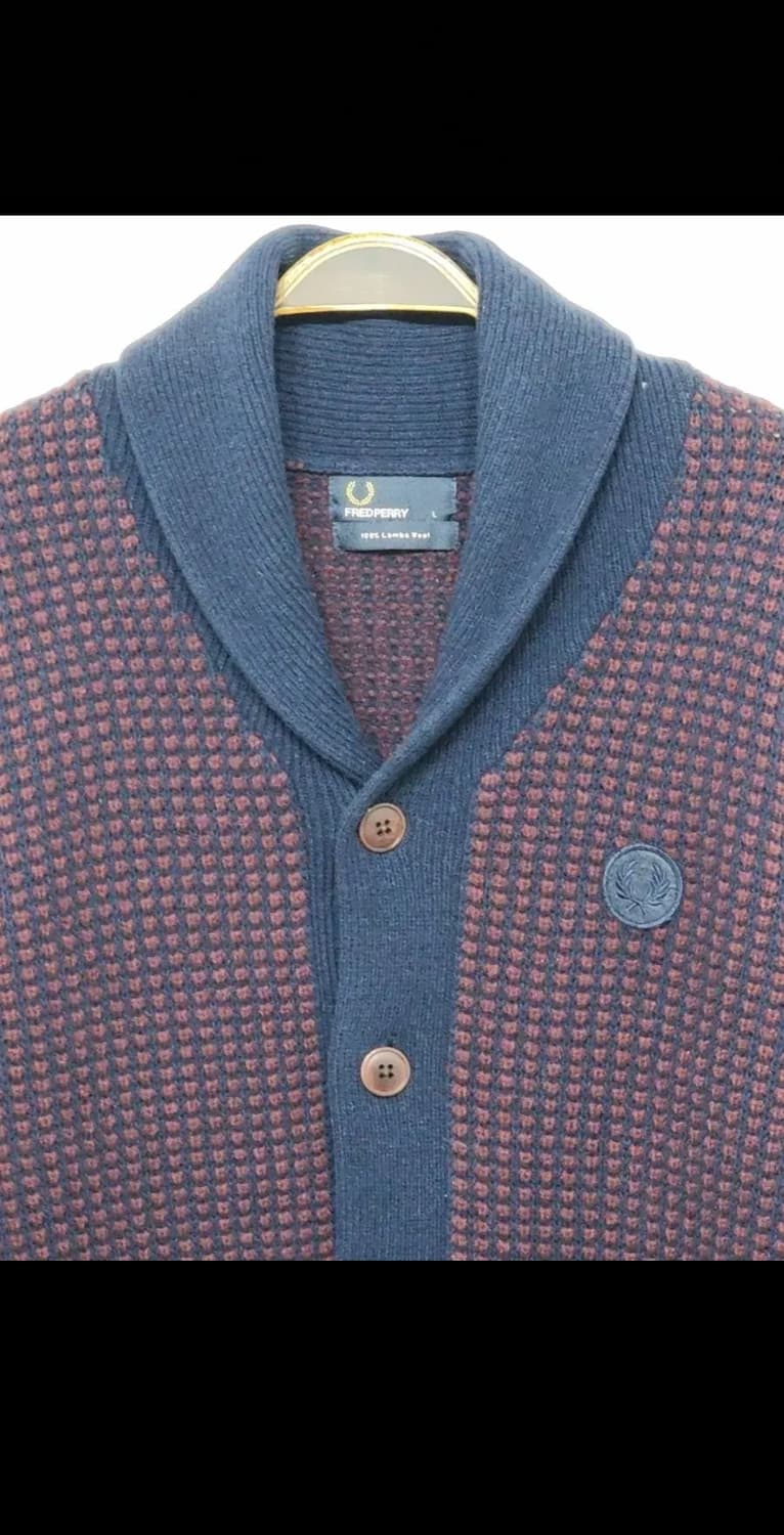 (L) 프레드페리 가디건 숄카라 와플패턴 램스울 매장판  상품이미지2