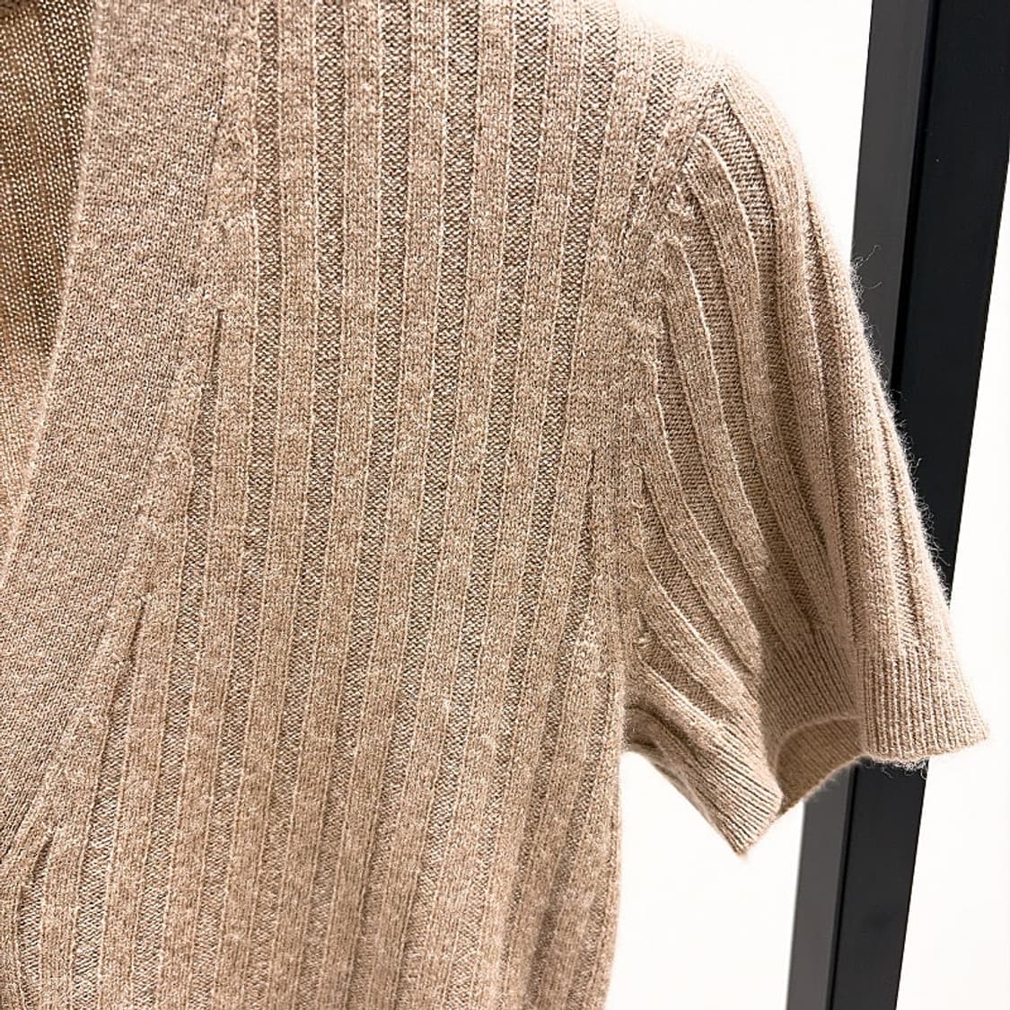 (정품/새상품) 제임스펄스 여성 모카베이지 캐시미어 립 숏슬리브 가디건 상품이미지2