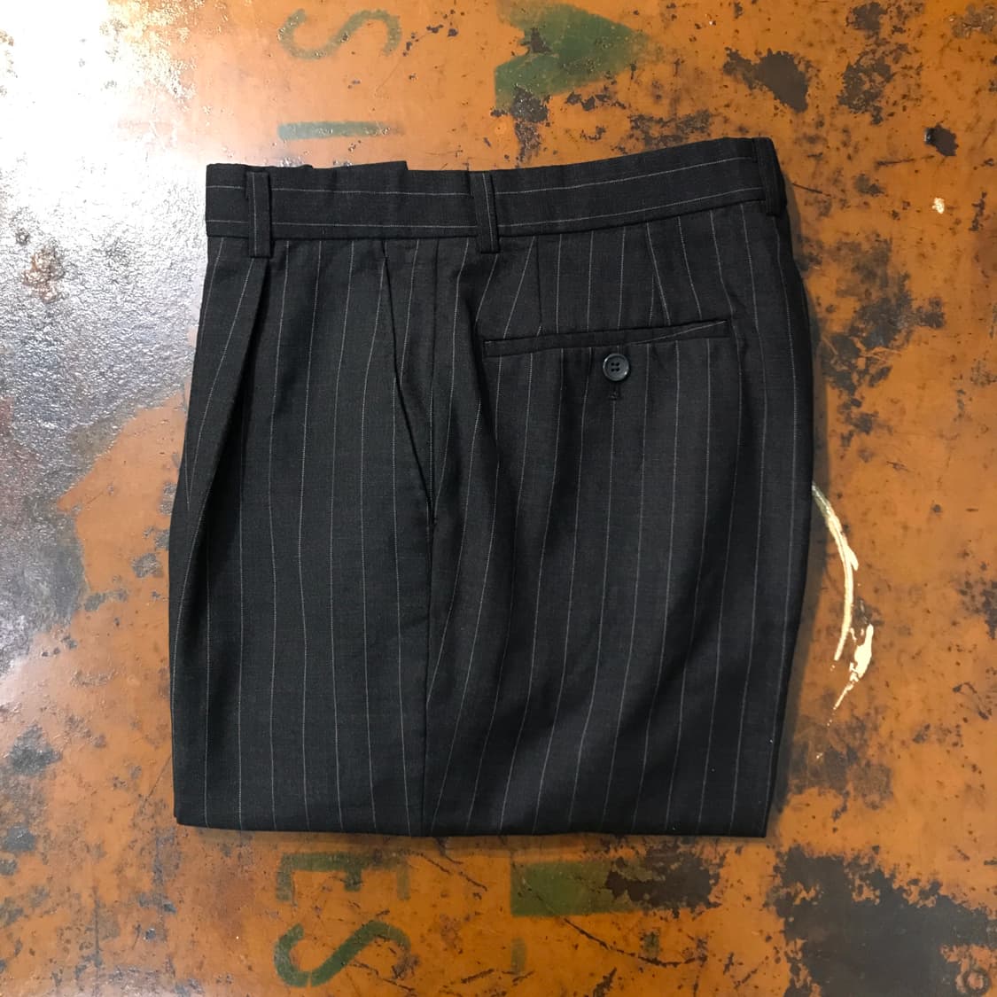 VTG 빈티지 블랙 스트라이프 핀턱 트라우저 슬랙스 허리 28 사이즈 상품이미지1
