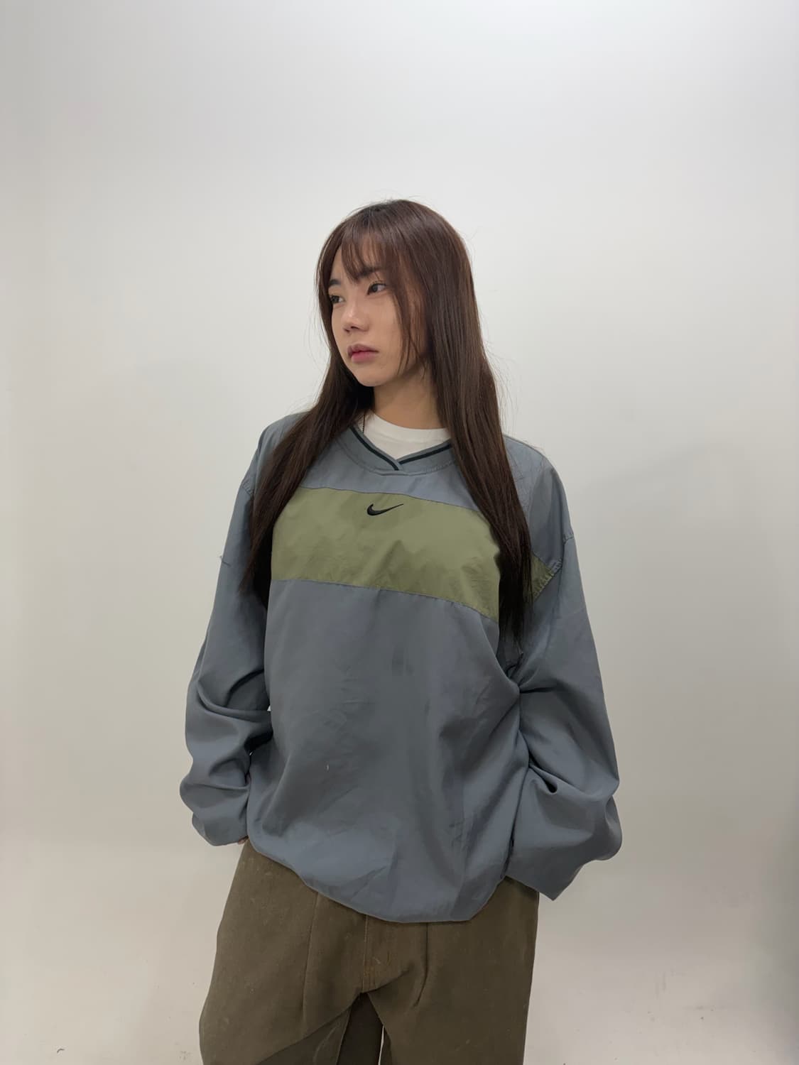 90s NIKE 올드스쿨 그레이카키 웜업 상품이미지1