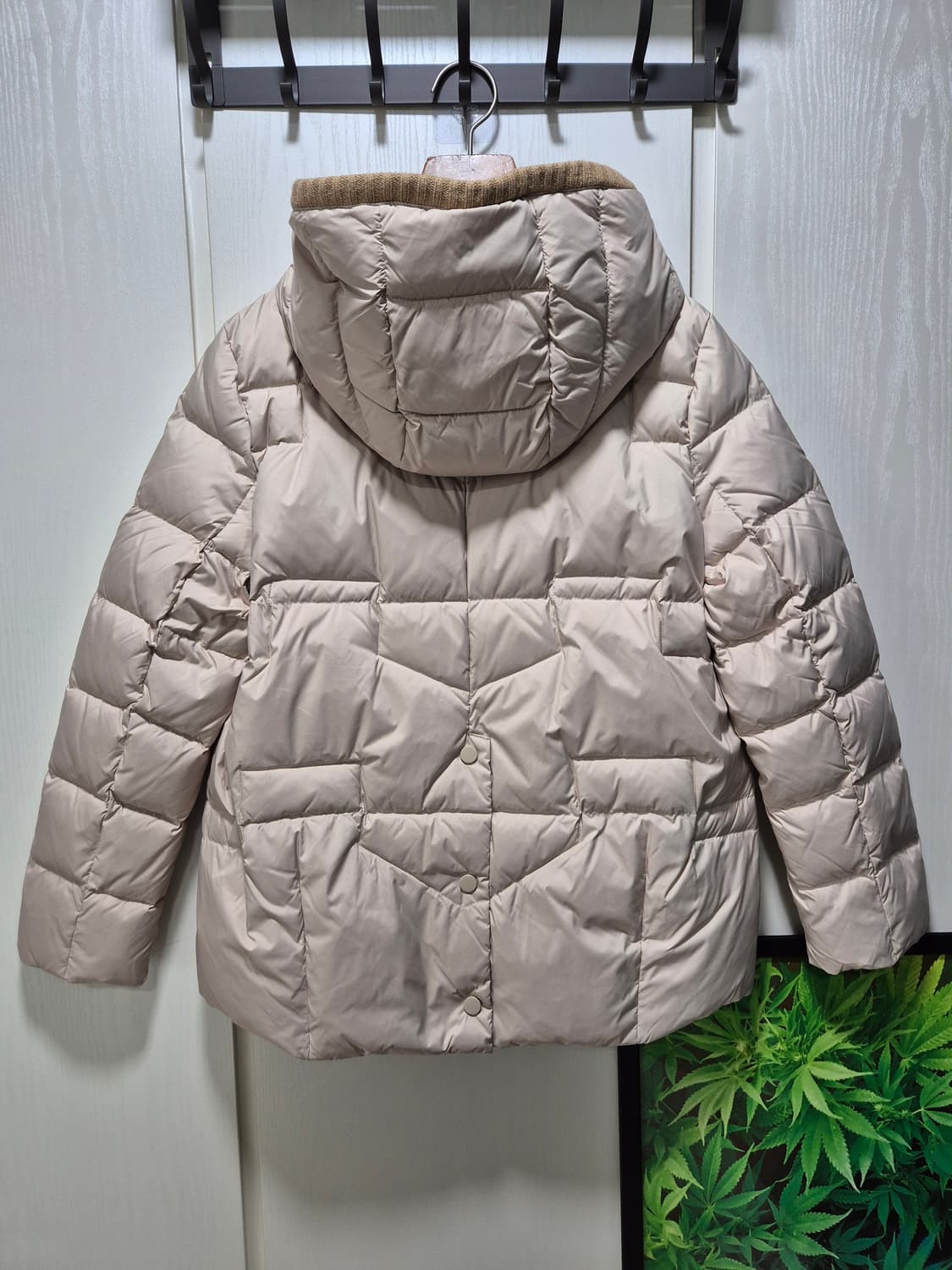 빈티지 아이보리 니트 배색 후드 거위털패딩 상품이미지10