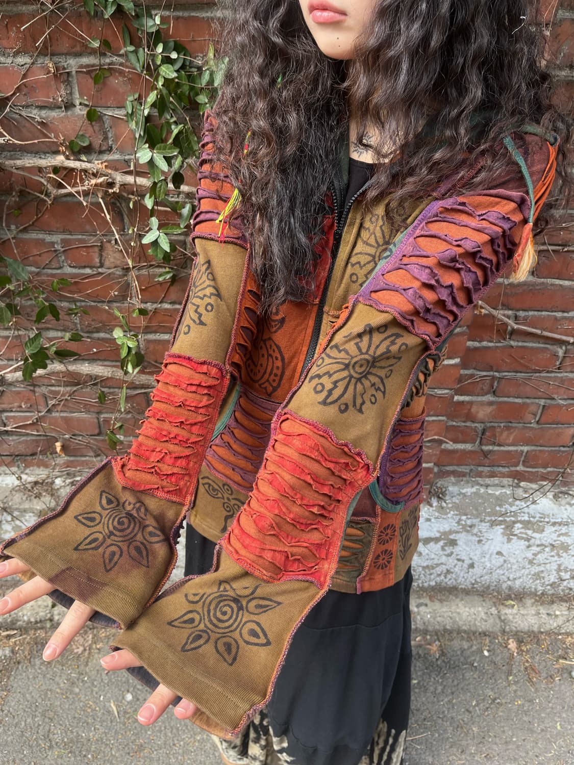 히피 에스닉 패치워크 후드 집업 상품이미지3