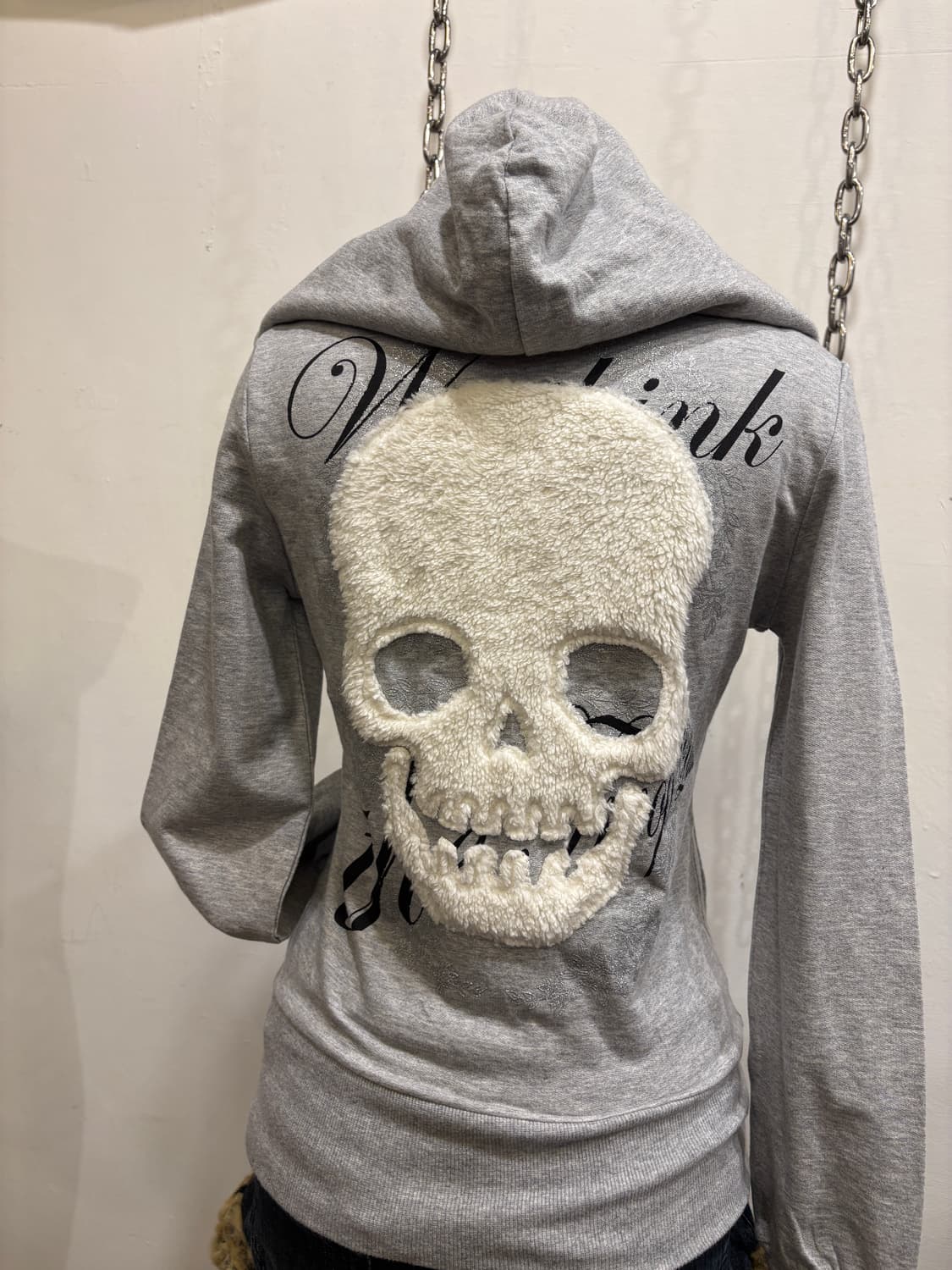 mkr 화이트 해골 뽀글이 그레이 후드집업 상품이미지2