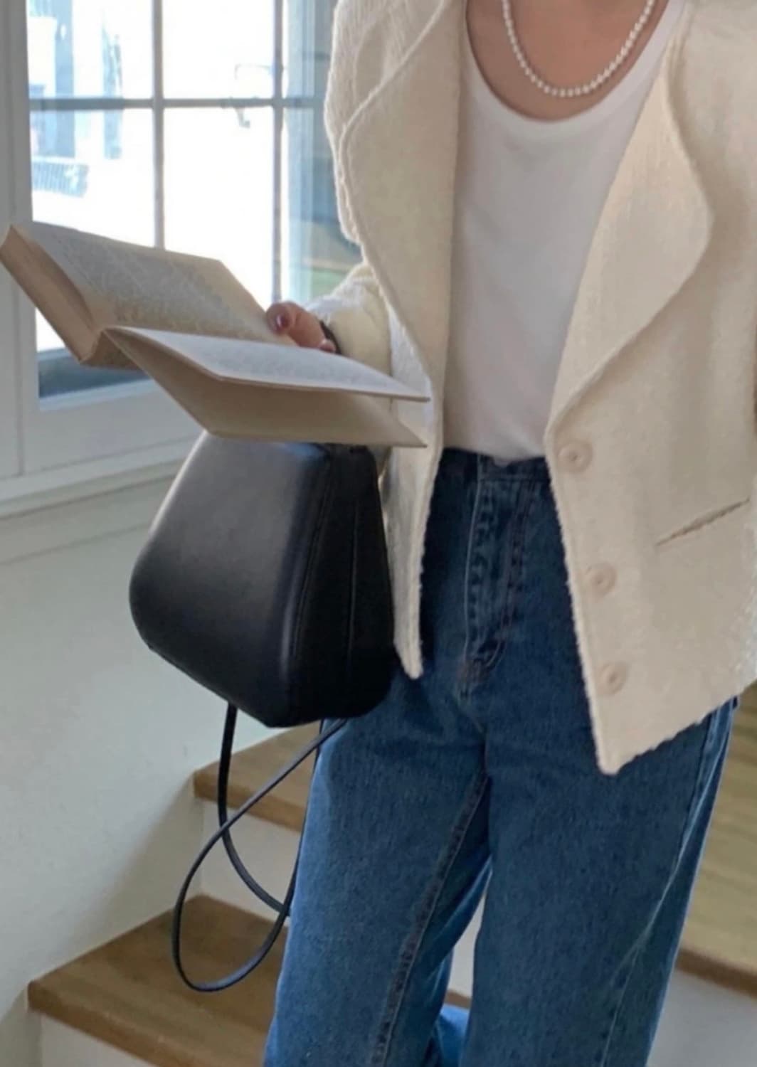 위어Ouir 노카라 트위드자켓 아이보리 상품이미지6