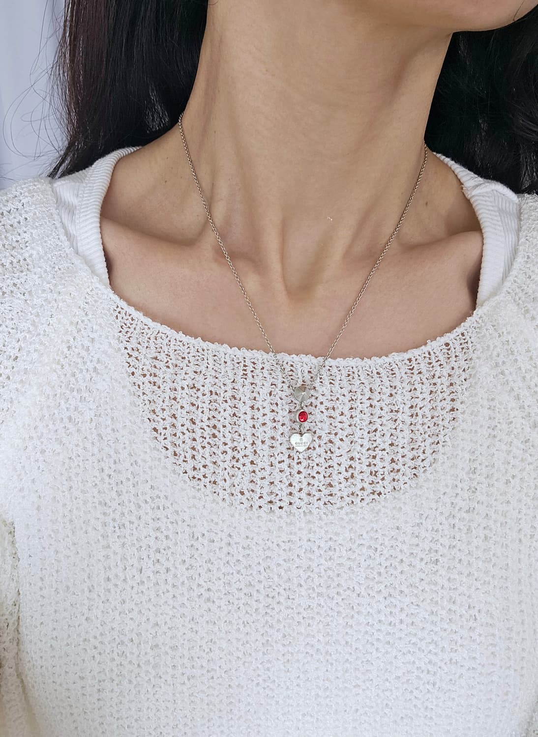 구찌 하트 레드스톤 실버 목걸이 (정품 / 풀세트) 상품이미지7